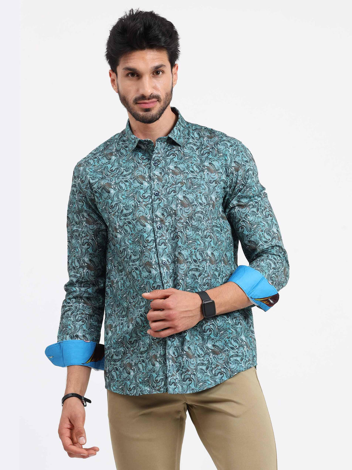 Azure Abstract Printed Full Sleeve Shirt - Guniaa Fashions