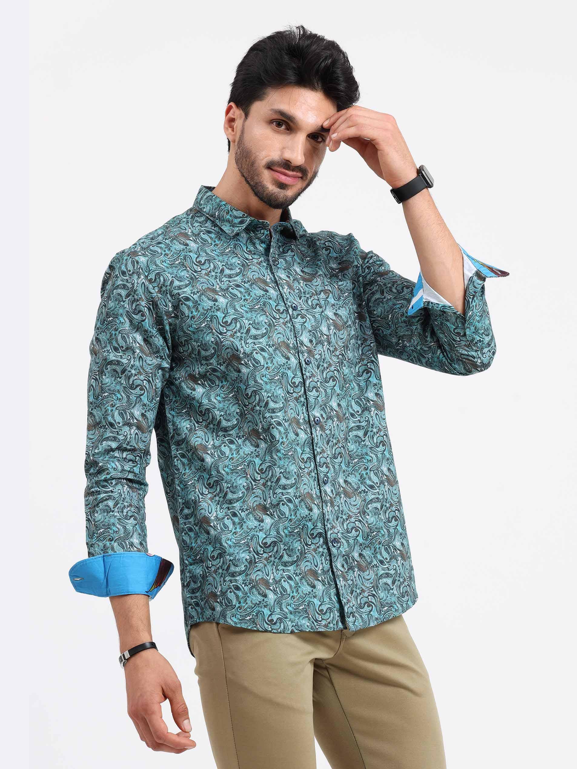 Azure Abstract Printed Full Sleeve Shirt - Guniaa Fashions