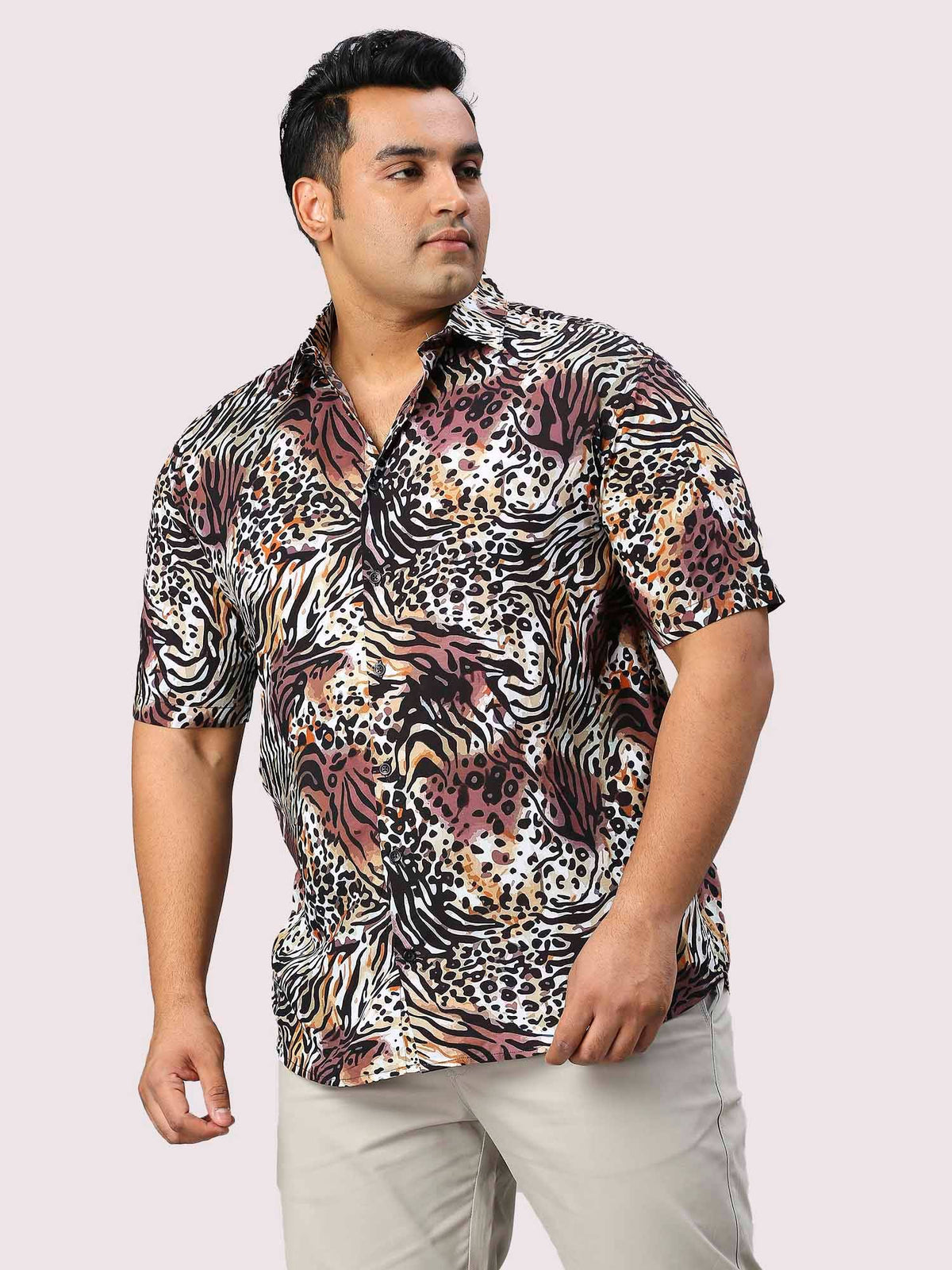 Beastly Printed Half Sleeve Men's Plus Size Shirt - Guniaa Fashions