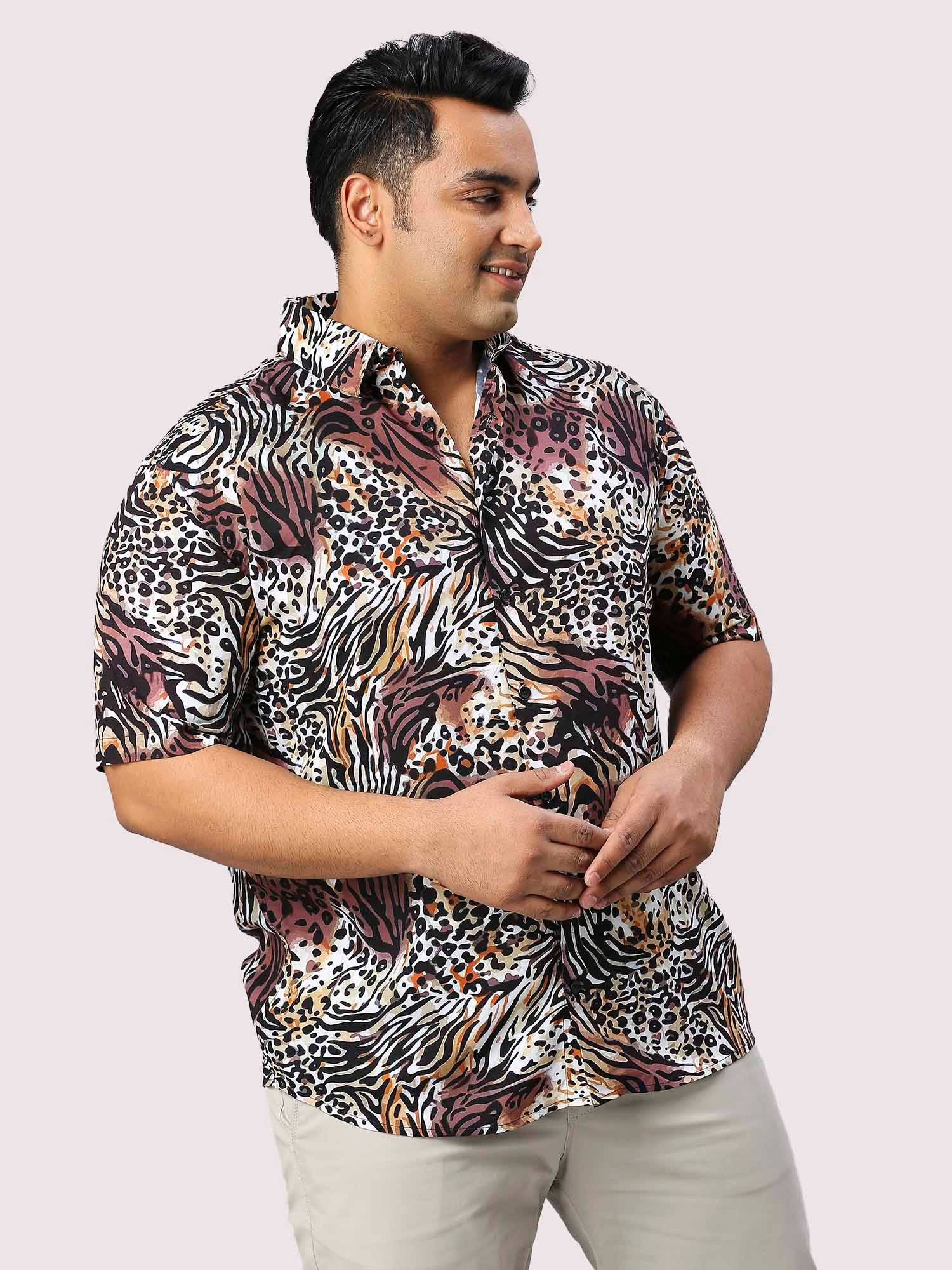 Beastly Printed Half Sleeve Men's Plus Size Shirt - Guniaa Fashions