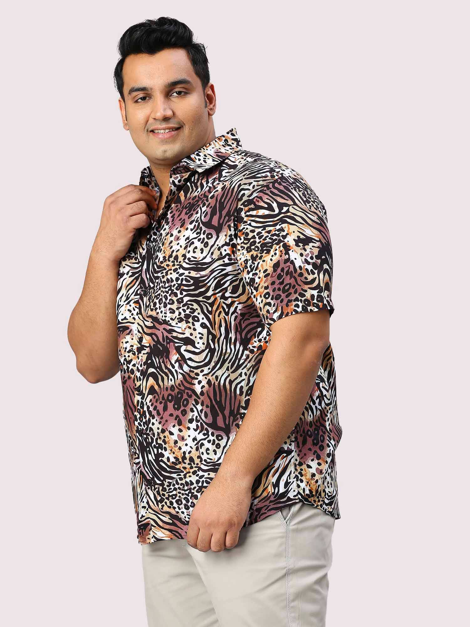 Beastly Printed Half Sleeve Men's Plus Size Shirt - Guniaa Fashions