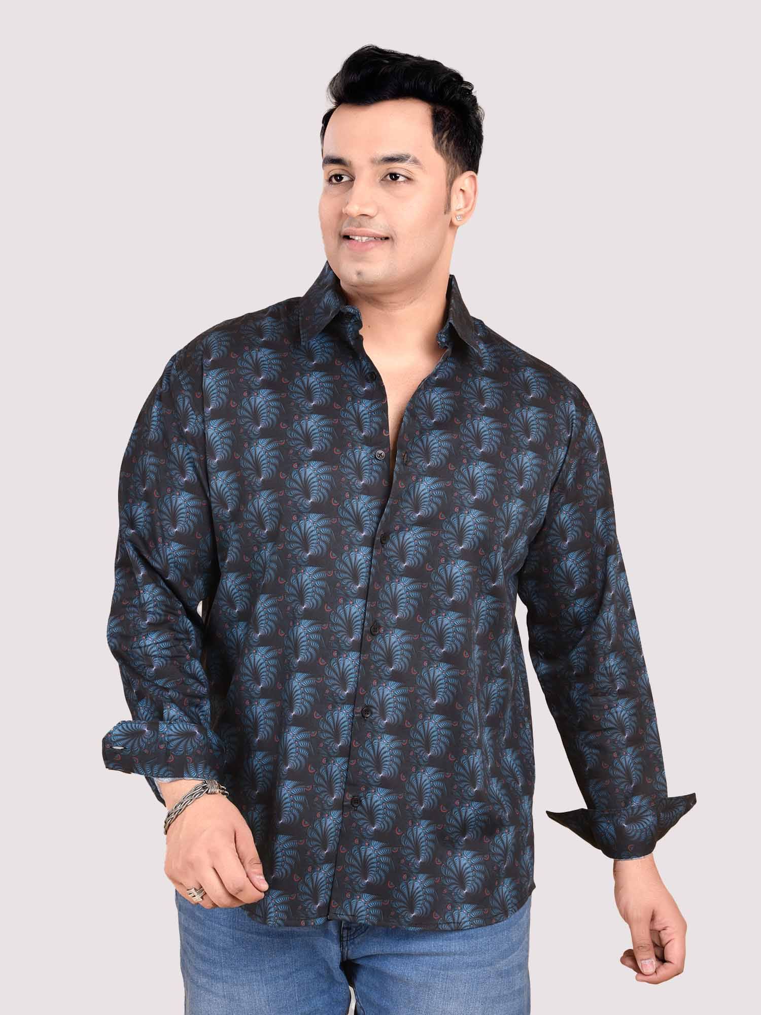 Black and Blue Abstract Flower Printed Cotton Full Sleeve Men's Plus size - Guniaa Fashions