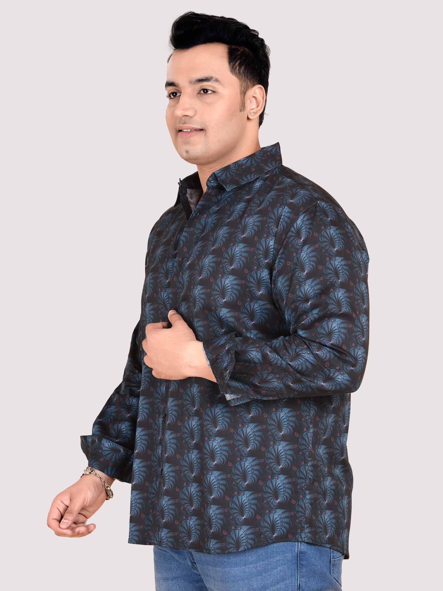 Black and Blue Abstract Flower Printed Cotton Full Sleeve Men's Plus size - Guniaa Fashions