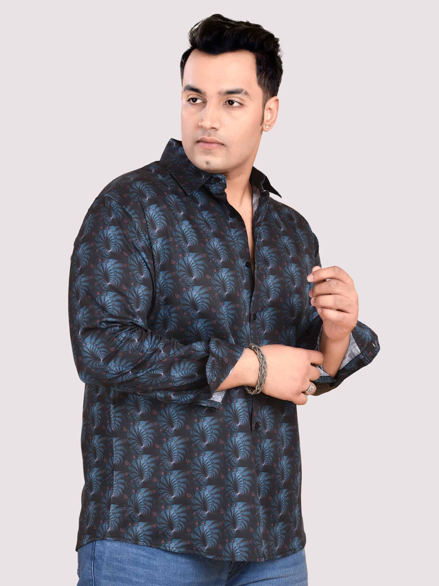 Black and Blue Abstract Flower Printed Cotton Full Sleeve Men's Plus size - Guniaa Fashions