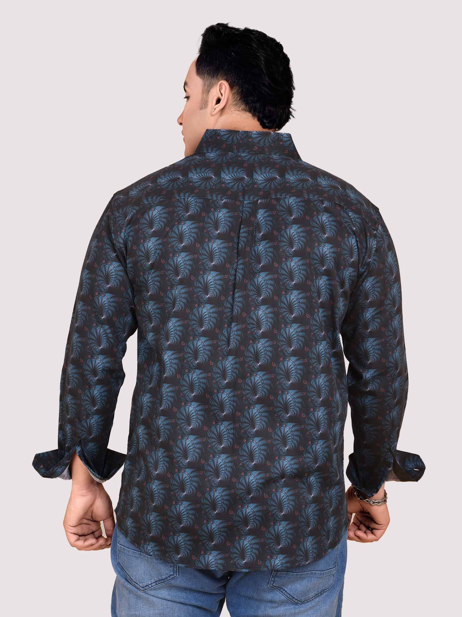 Black and Blue Abstract Flower Printed Cotton Full Sleeve Men's Plus size - Guniaa Fashions