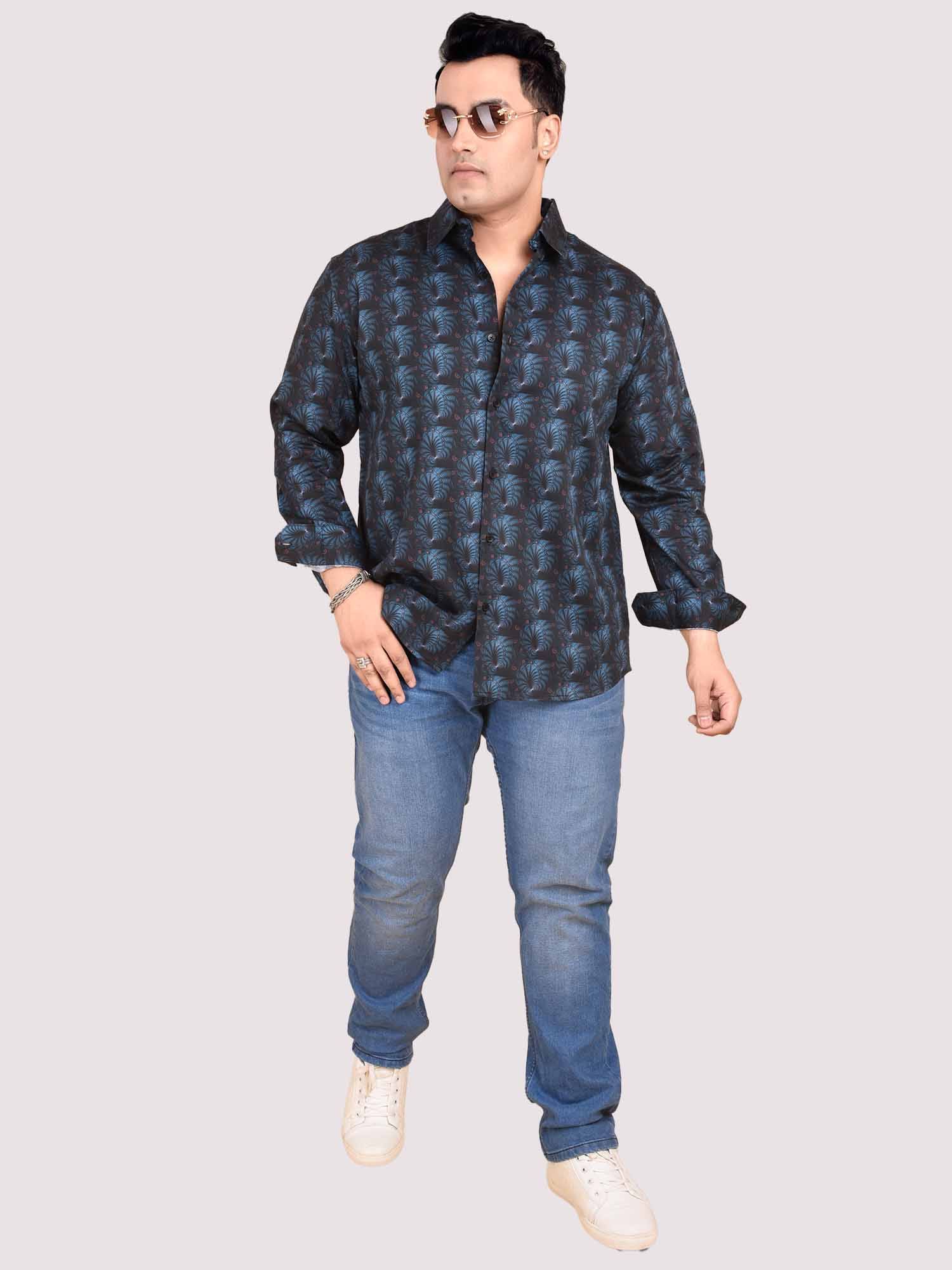 Black and Blue Abstract Flower Printed Cotton Full Sleeve Men's Plus size - Guniaa Fashions