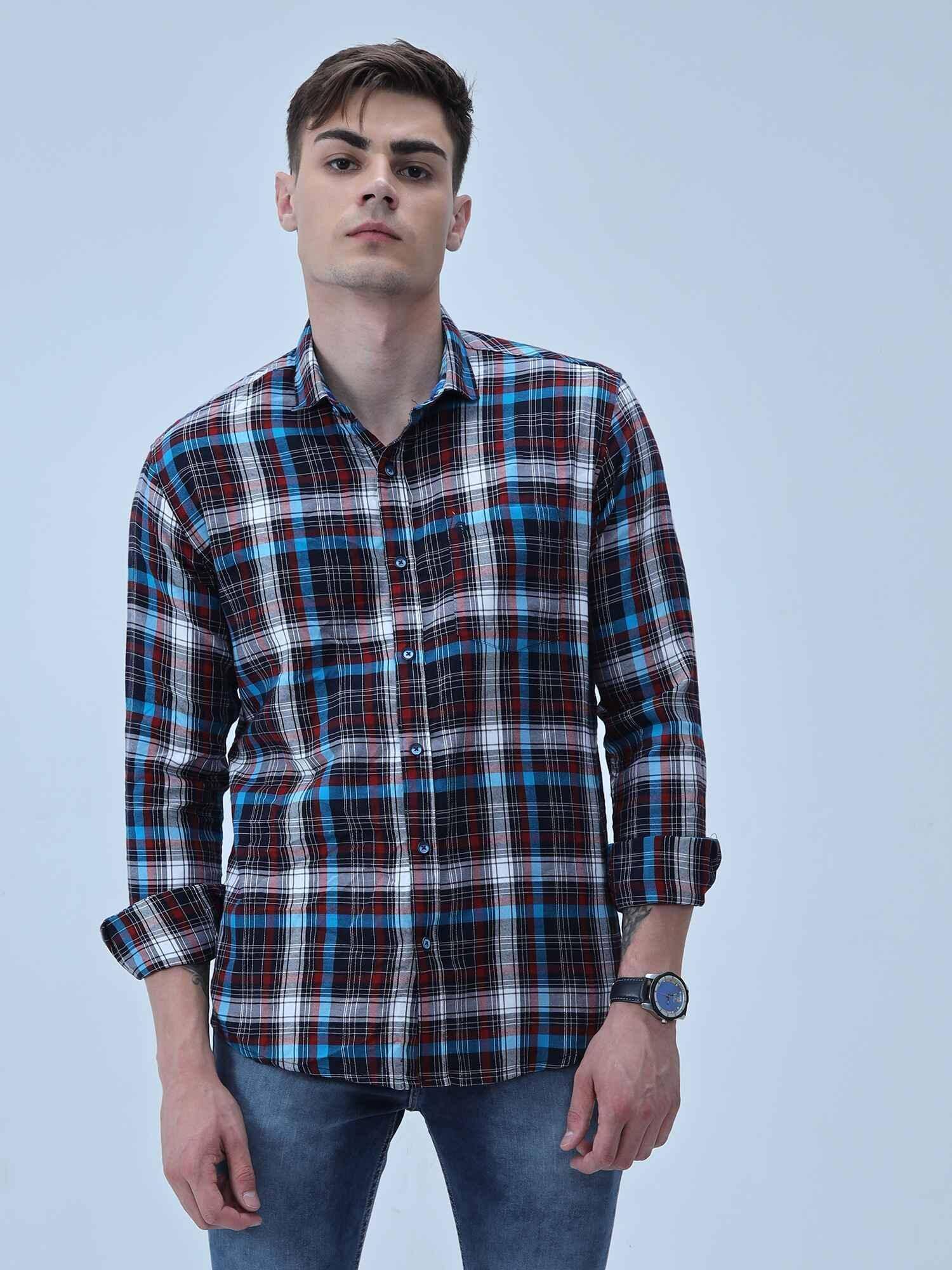 Black blue red Checkered Full Shirt - Guniaa Fashions