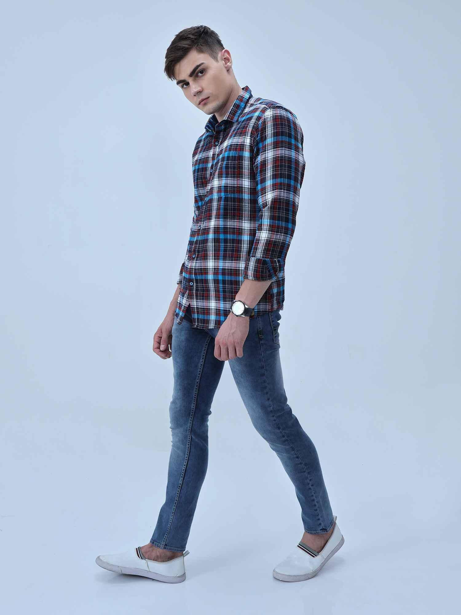 Black blue red Checkered Full Shirt - Guniaa Fashions