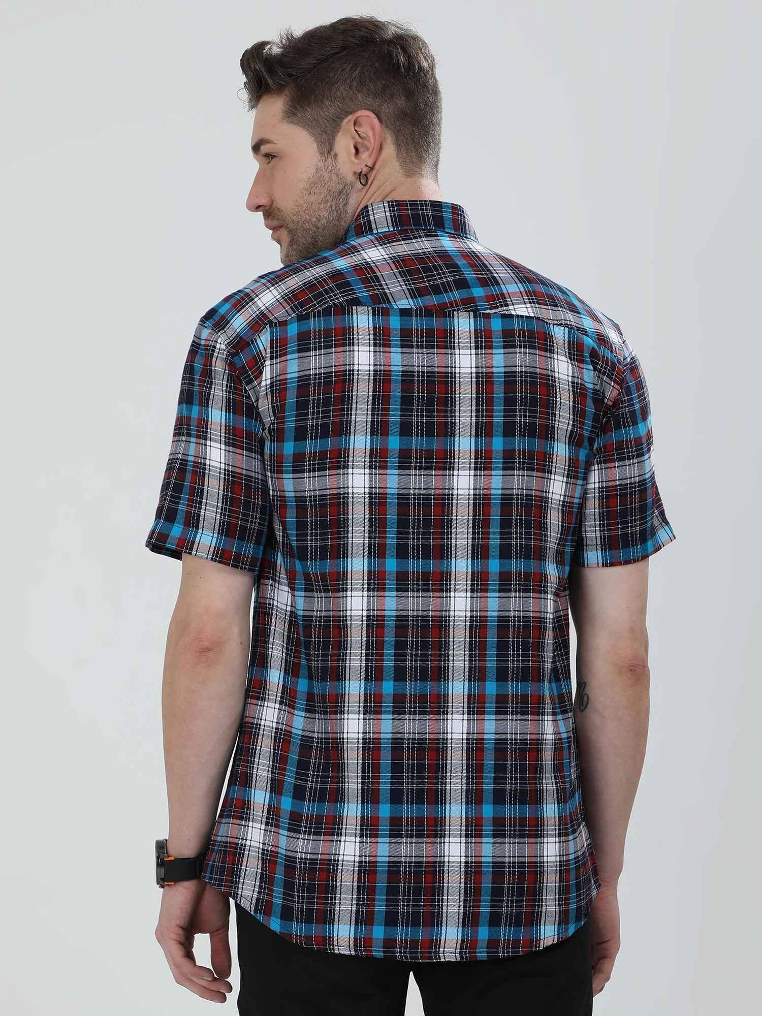 Black blue Red Checkered Half Shirt Men's Plus Size - Guniaa Fashions