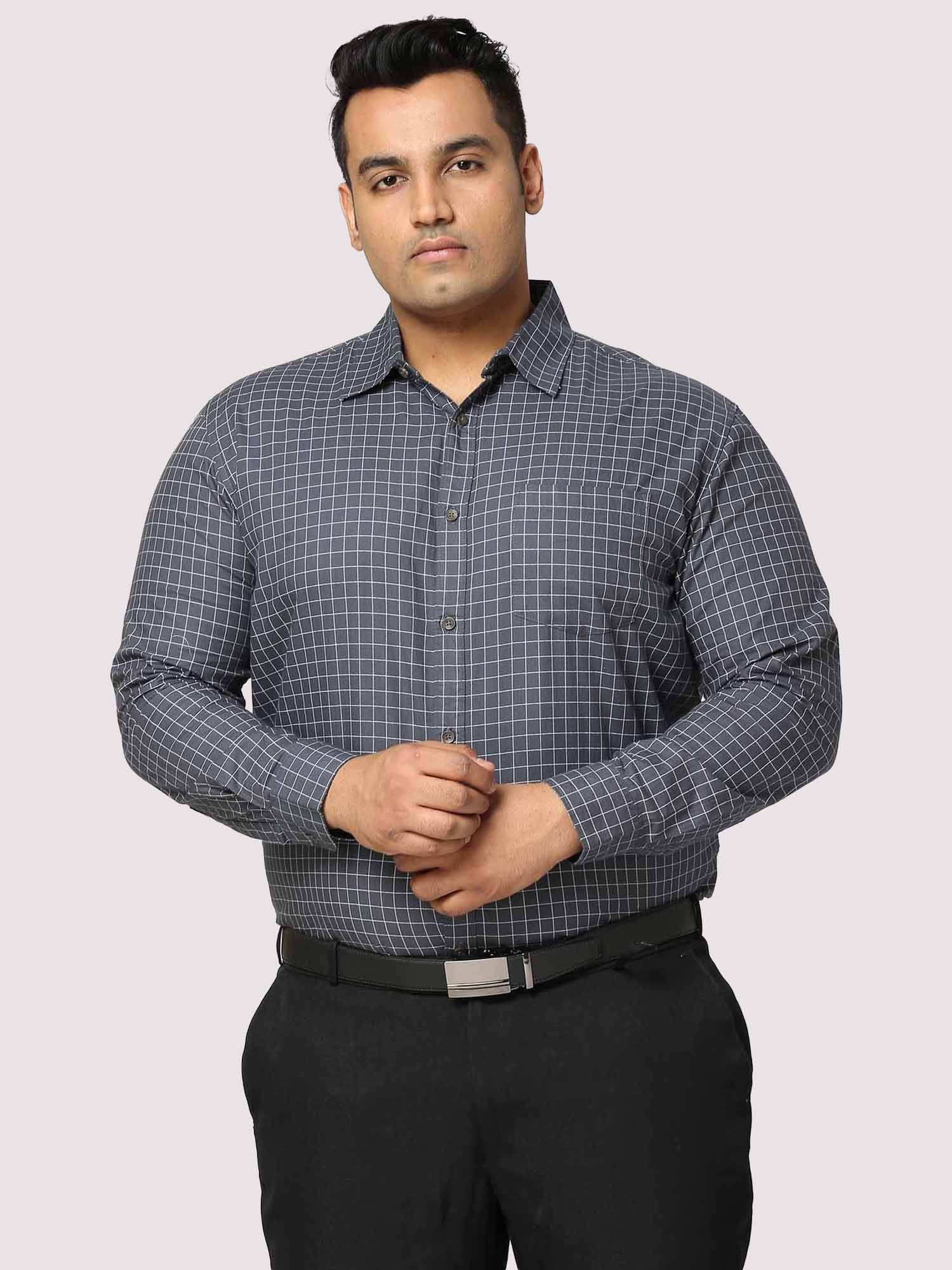 Black Checkered Full Shirt Men's Plus Size - Guniaa Fashions