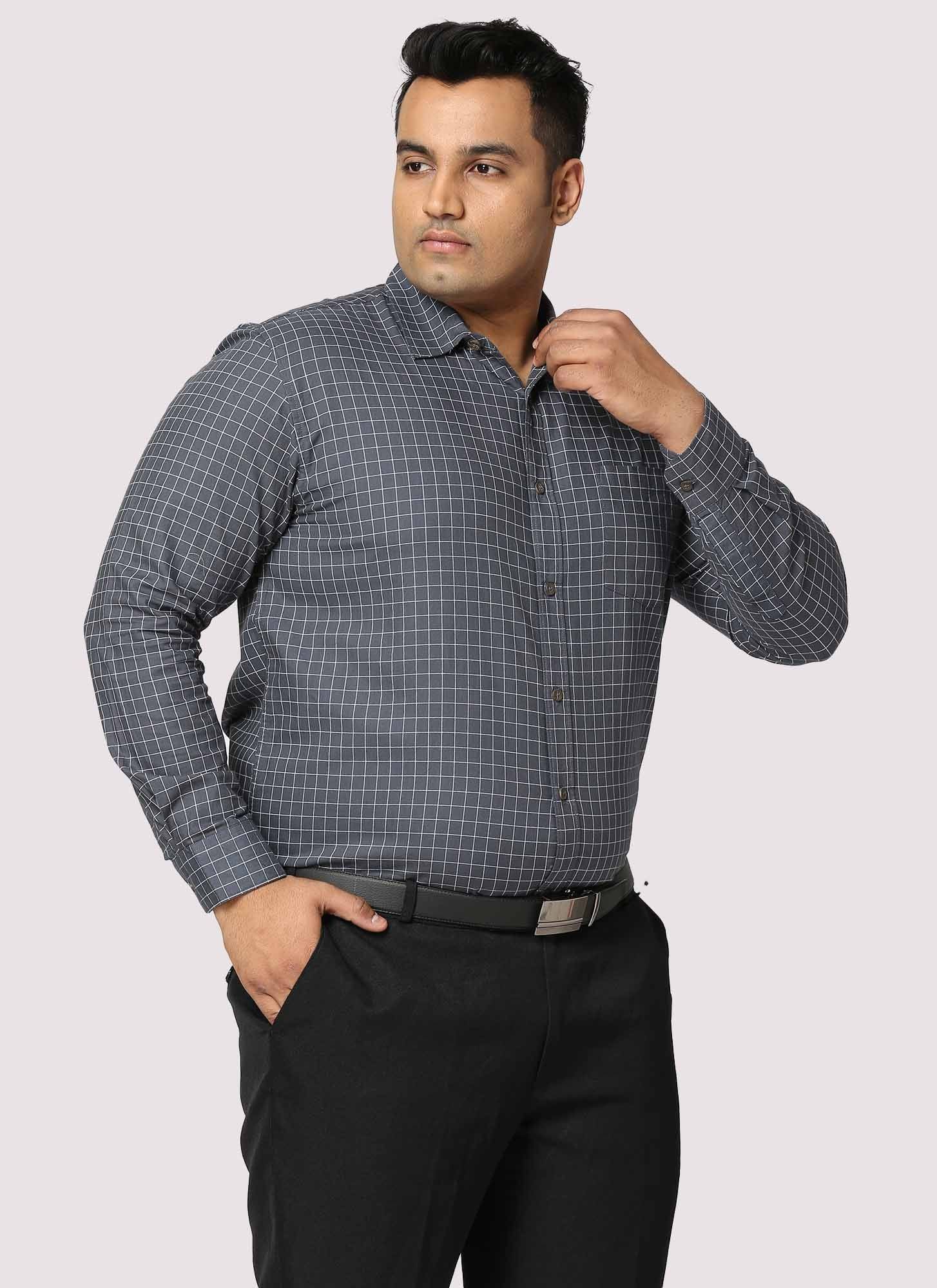 Black Checkered Full Shirt Men's Plus Size - Guniaa Fashions