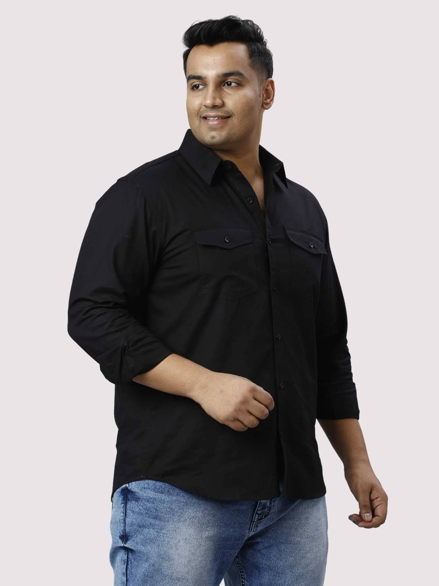 Black Cotton Double Pocket Full Sleeve Shirt Men's Plus Size - Guniaa Fashions