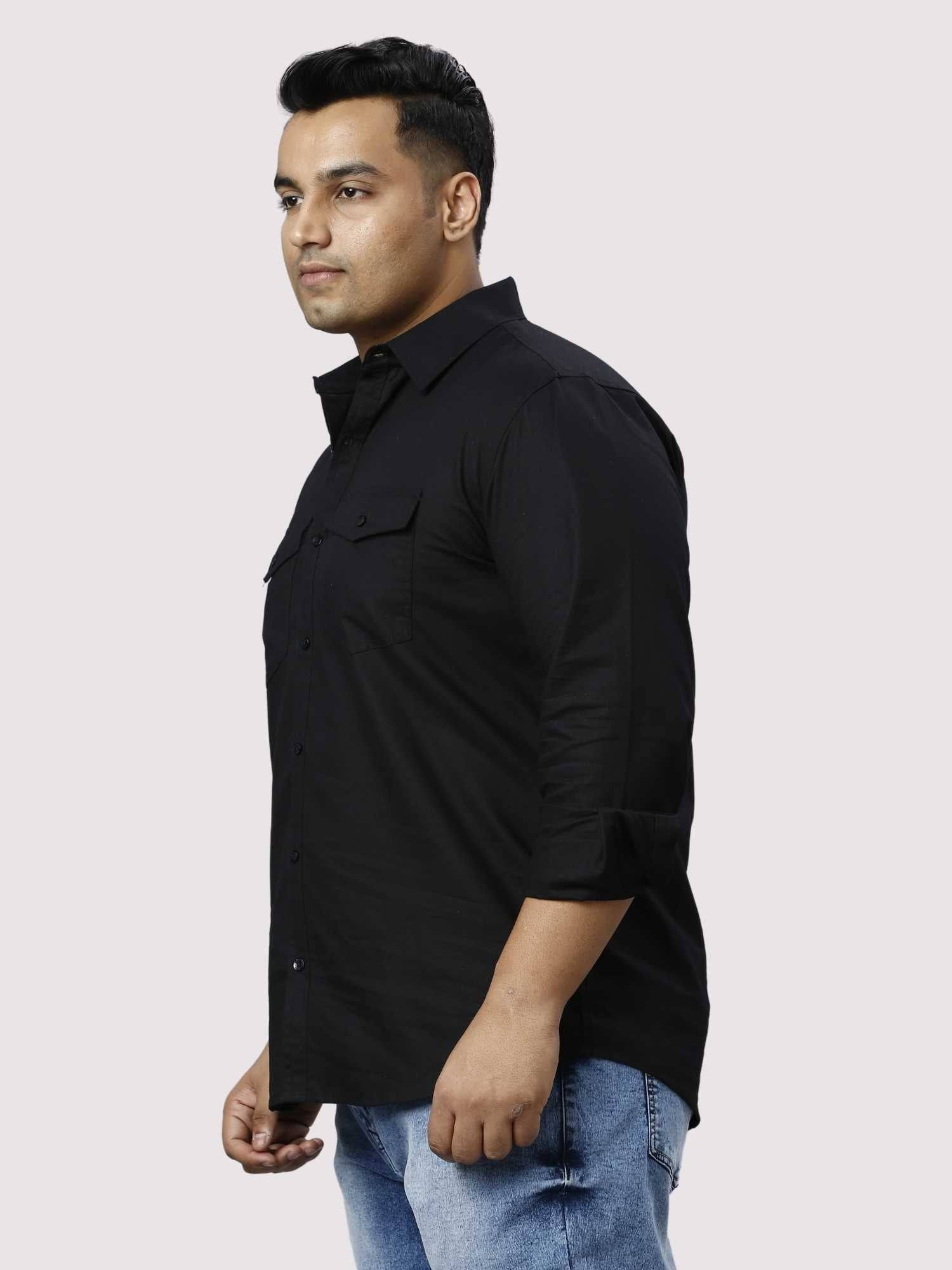 Black Cotton Double Pocket Full Sleeve Shirt Men's Plus Size - Guniaa Fashions