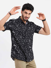 Black Gravite Printed Half Sleeve Shirt - Guniaa Fashions