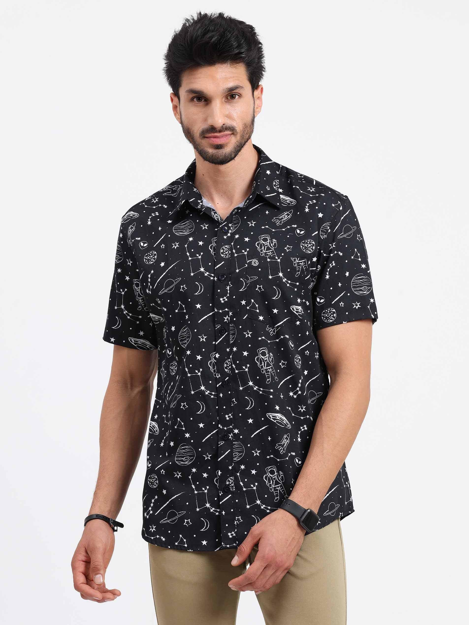 Black Gravite Printed Half Sleeve Shirt - Guniaa Fashions