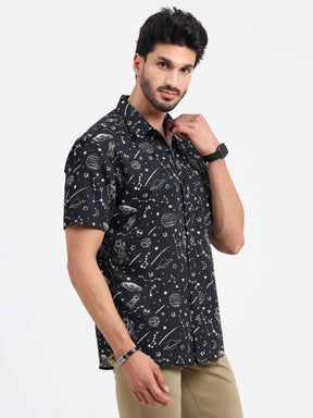 Black Gravite Printed Half Sleeve Shirt - Guniaa Fashions