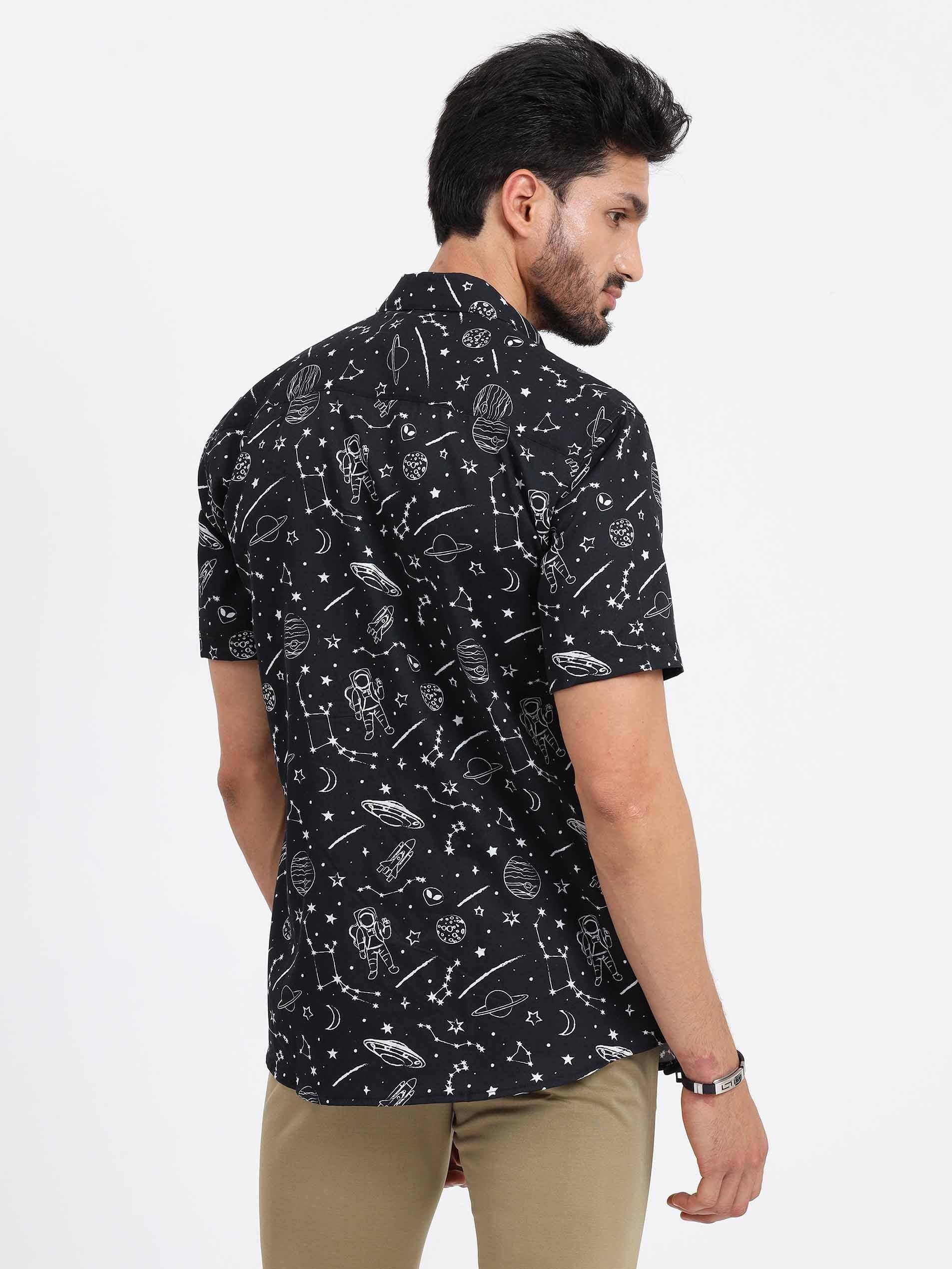 Black Gravite Printed Half Sleeve Shirt - Guniaa Fashions