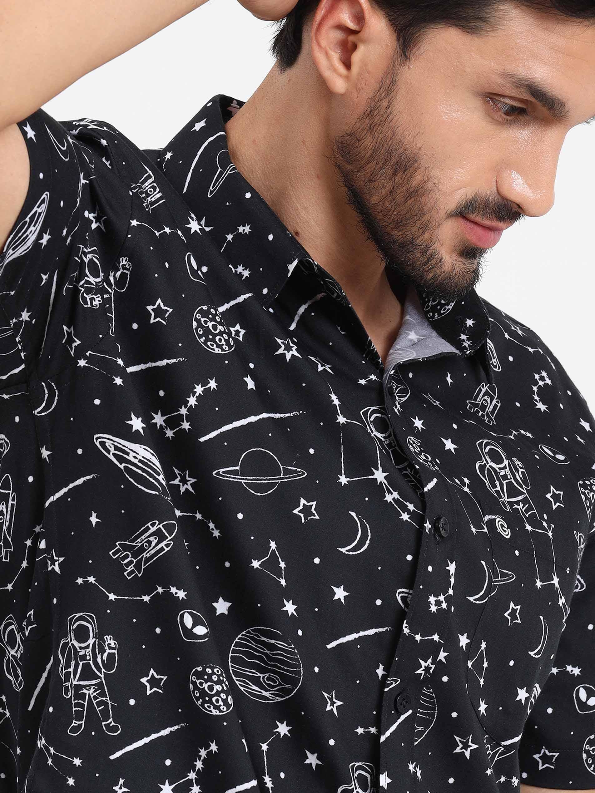 Black Gravite Printed Half Sleeve Shirt - Guniaa Fashions