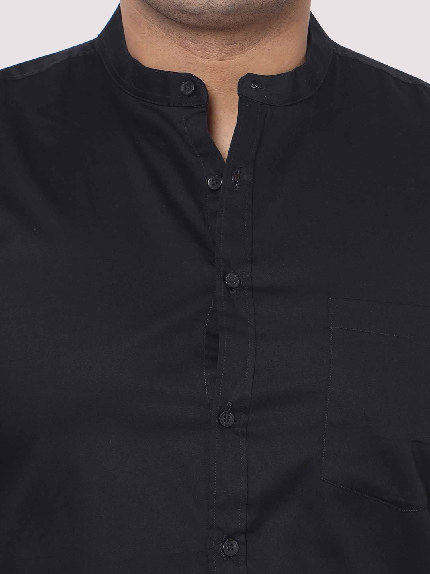 Black Mandarin Collar Men's Plus Size Cotton Full Shirt - Guniaa Fashions