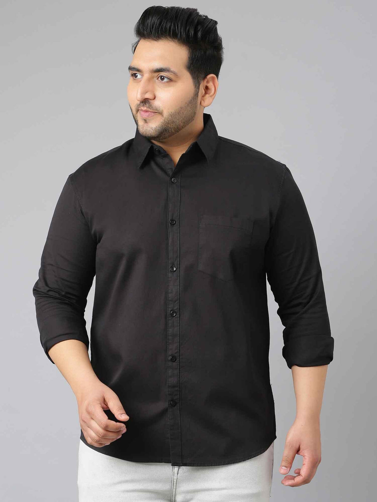 Black Pure Cotton Full Sleeve Shirt Men's Plus Size - Guniaa Fashions