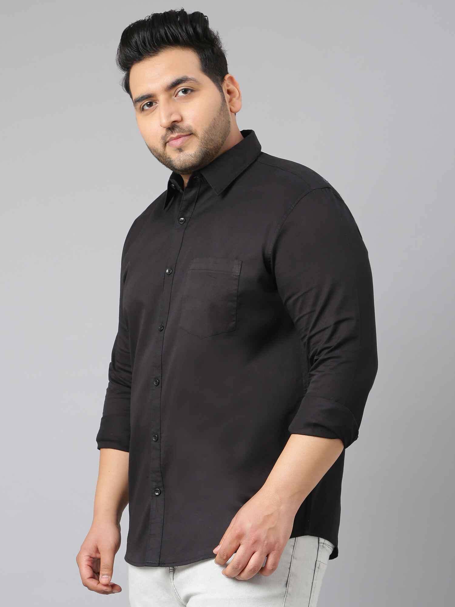 Black Pure Cotton Full Sleeve Shirt Men's Plus Size - Guniaa Fashions