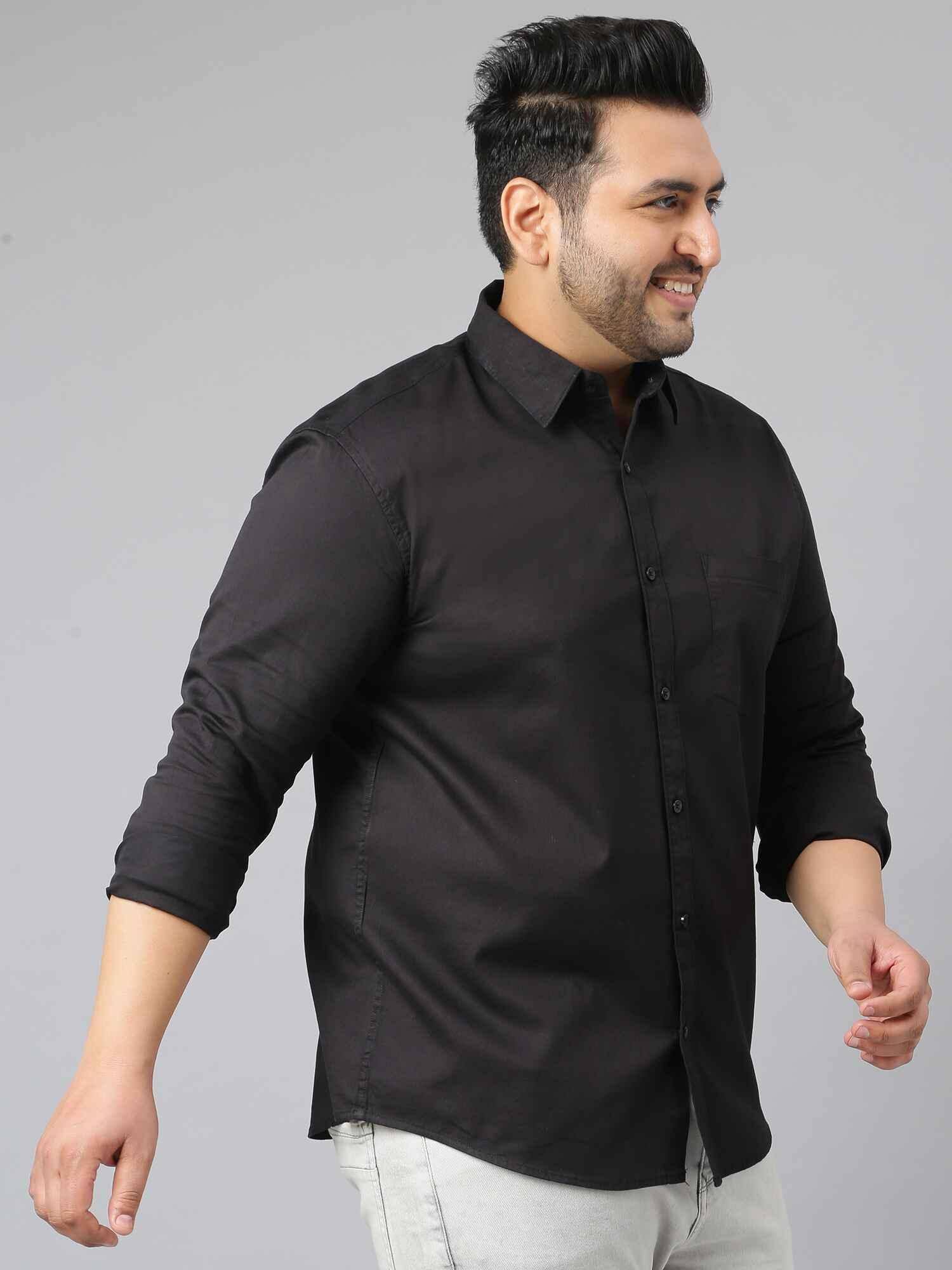 Black Pure Cotton Full Sleeve Shirt Men's Plus Size - Guniaa Fashions