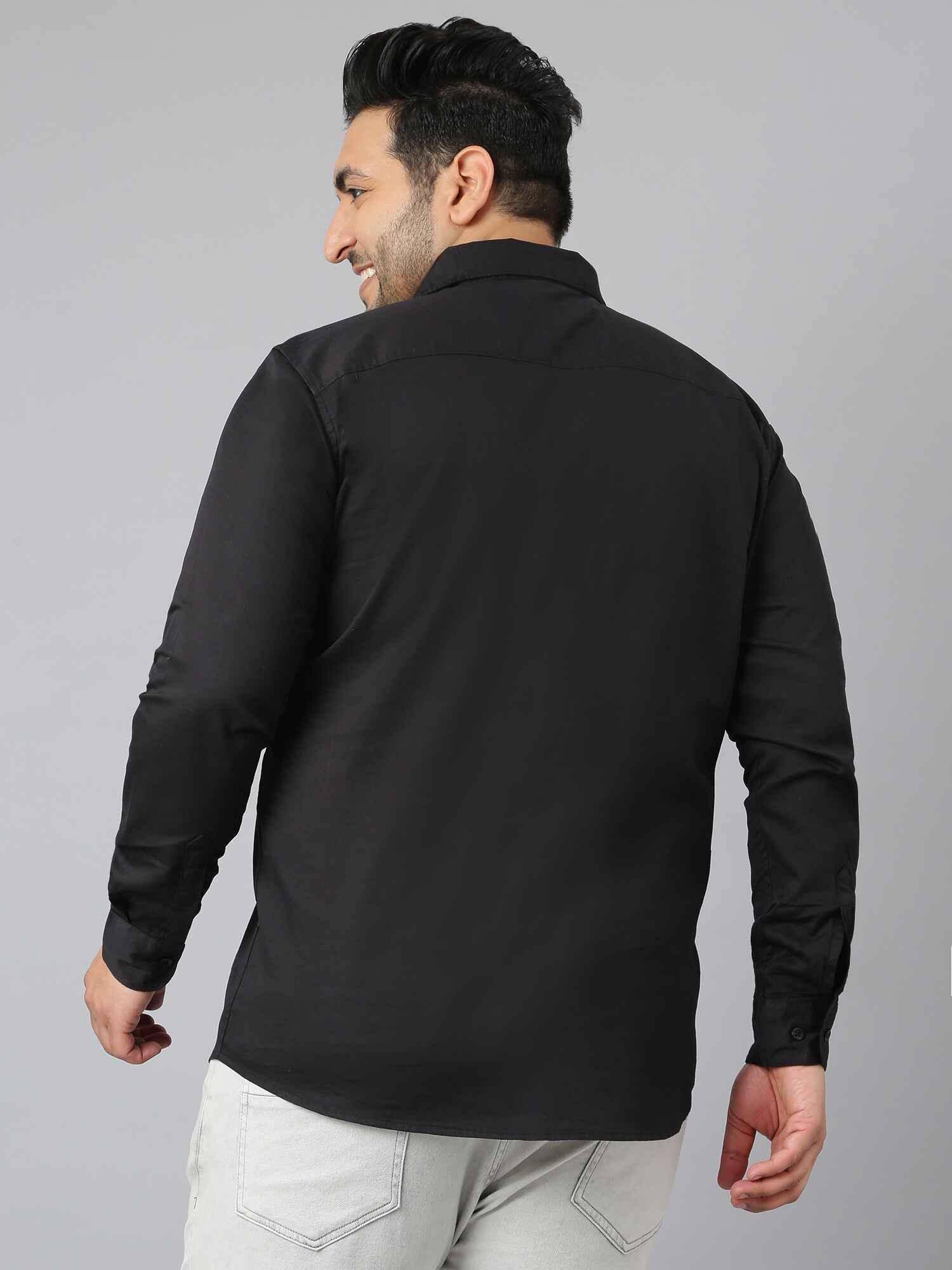 Black Pure Cotton Full Sleeve Shirt Men's Plus Size - Guniaa Fashions