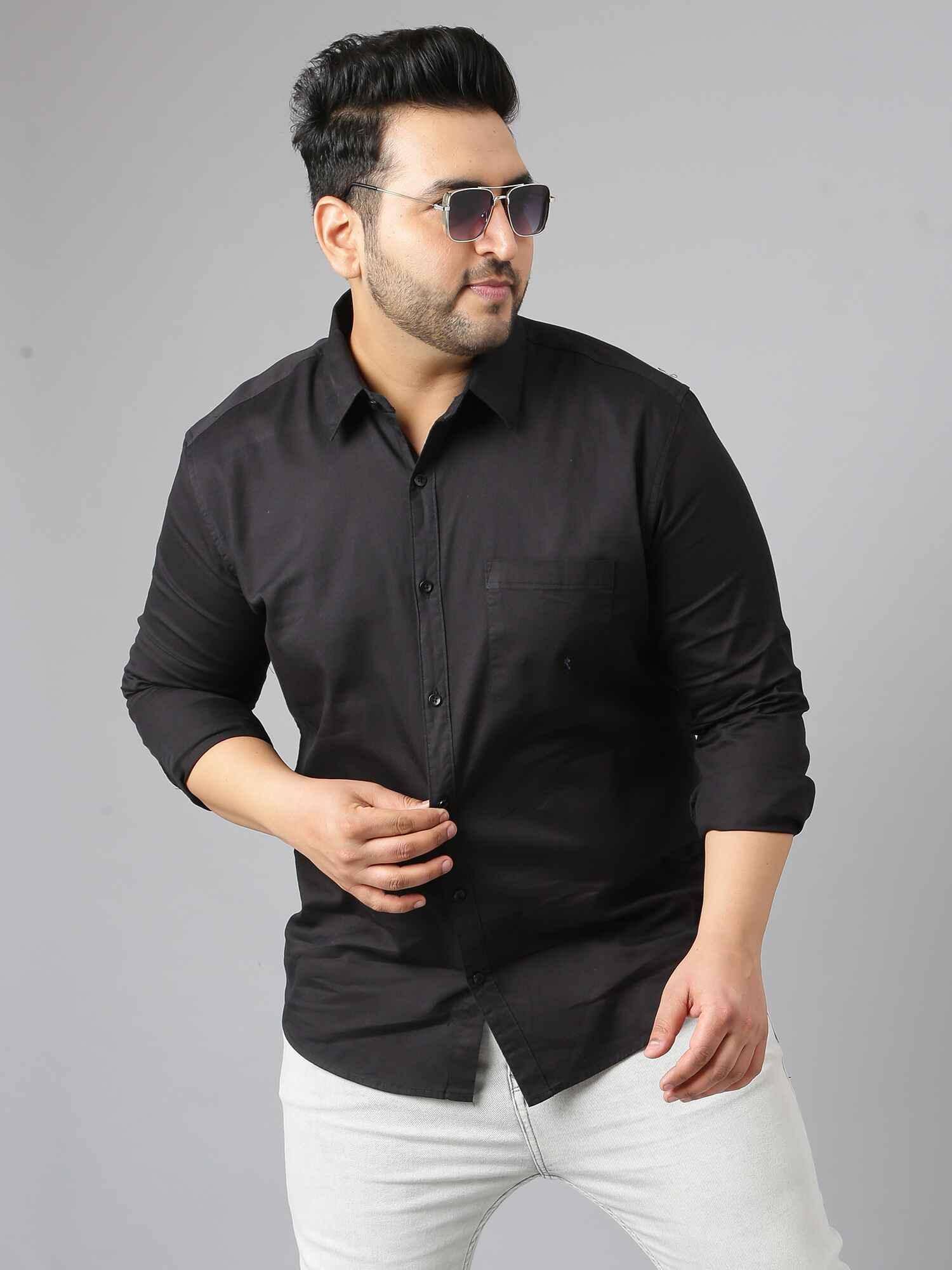 Black Pure Cotton Full Sleeve Shirt Men's Plus Size - Guniaa Fashions