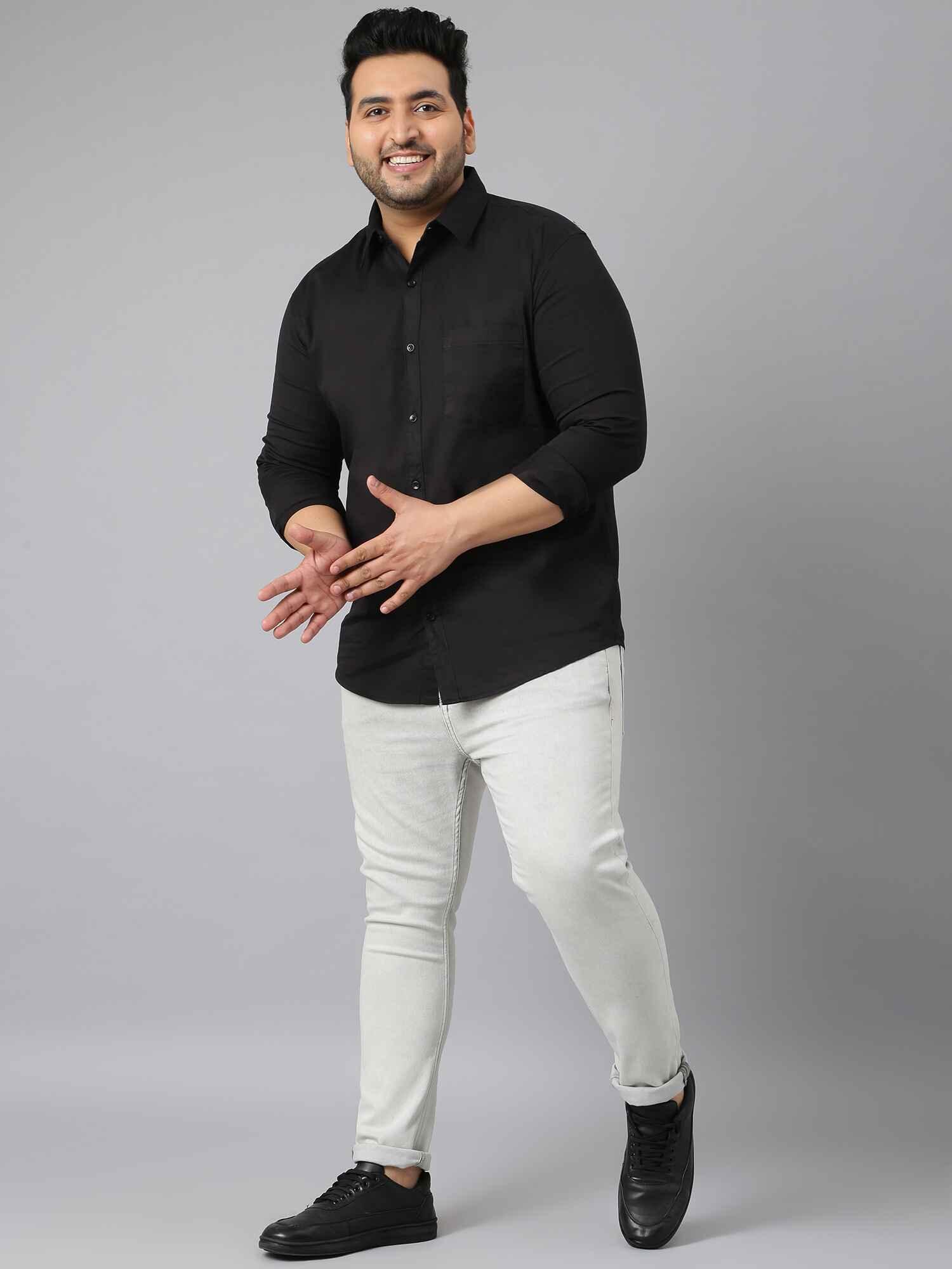 Black Pure Cotton Full Sleeve Shirt Men's Plus Size - Guniaa Fashions