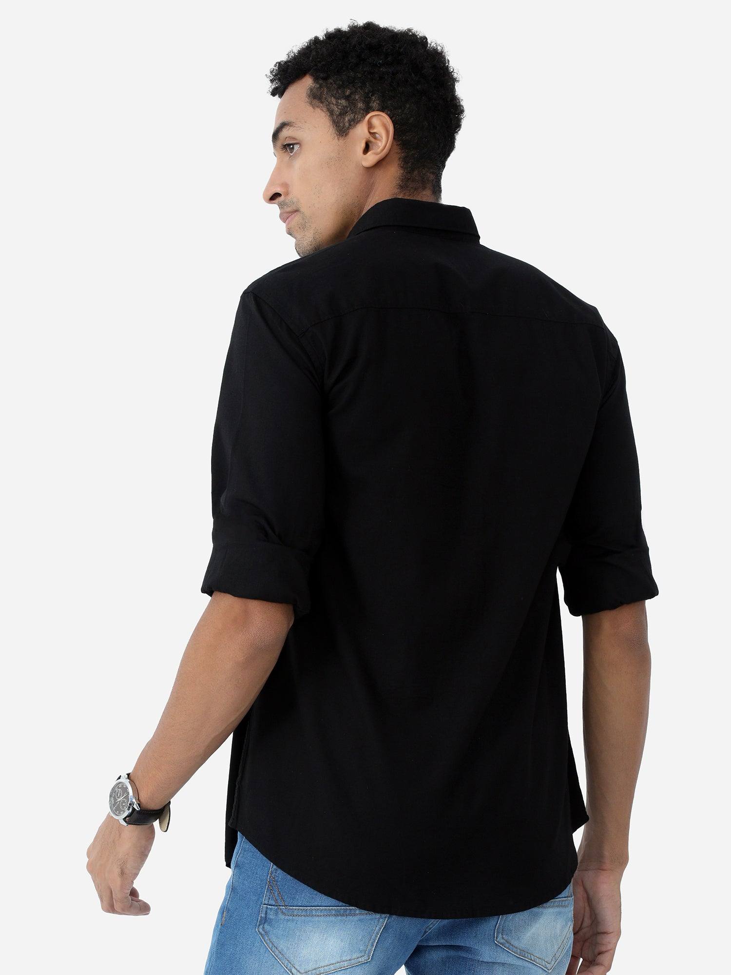 Black Solid Cotton Full Sleeve Shirt - Guniaa Fashions