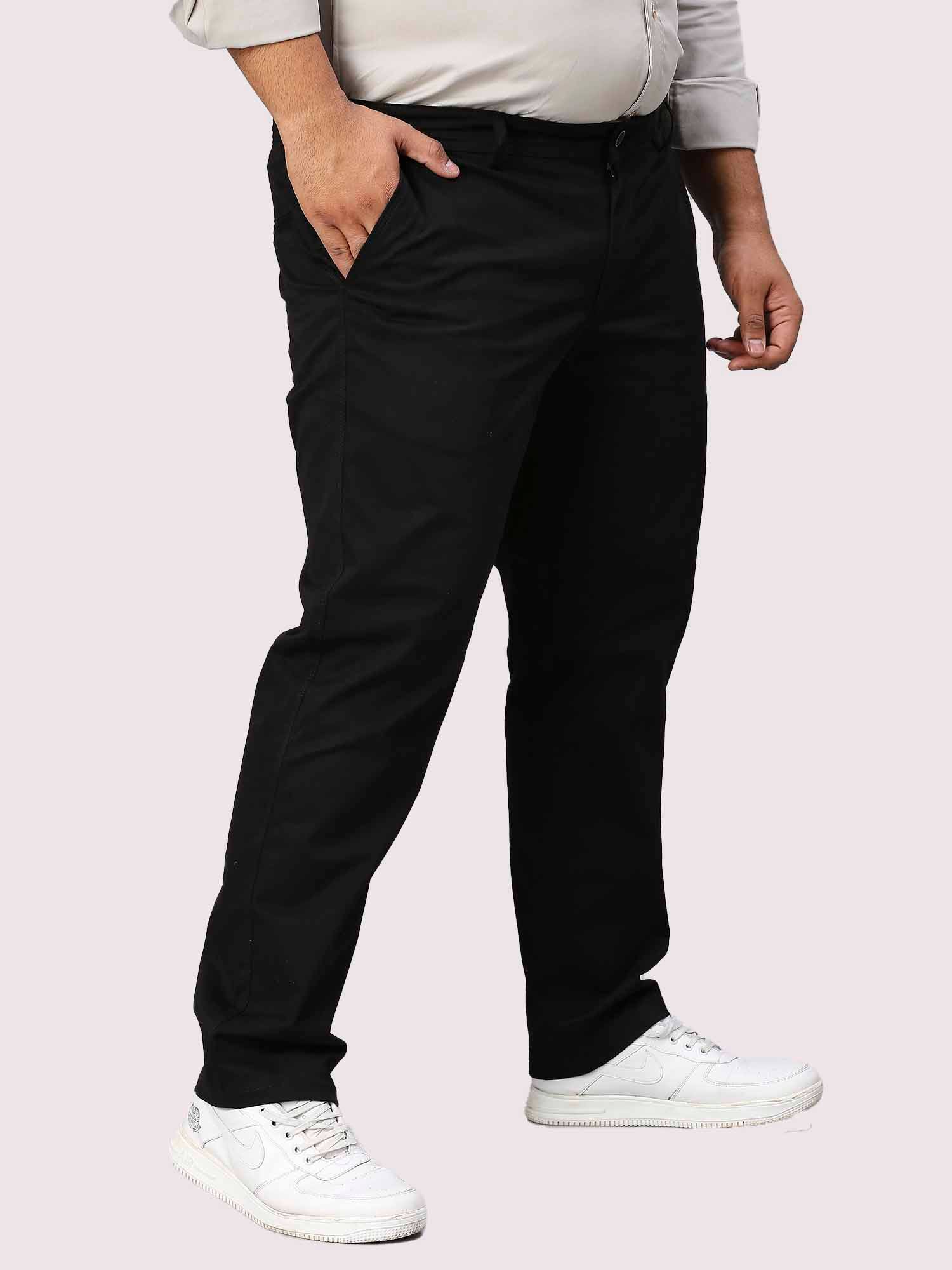 Black Solid Cotton Trouser Men's Plus Size - Guniaa Fashions