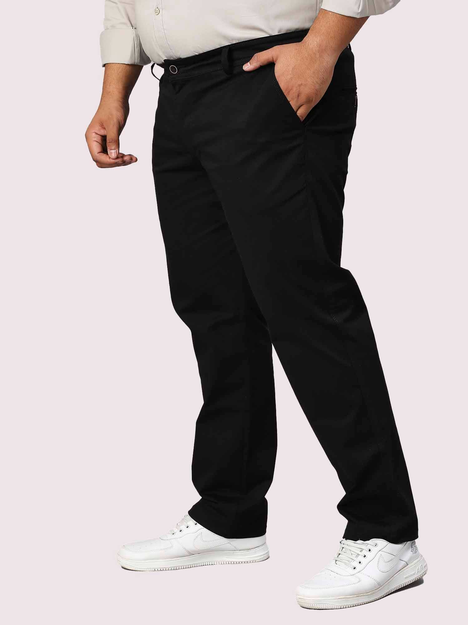 Black Solid Cotton Trouser Men's Plus Size - Guniaa Fashions