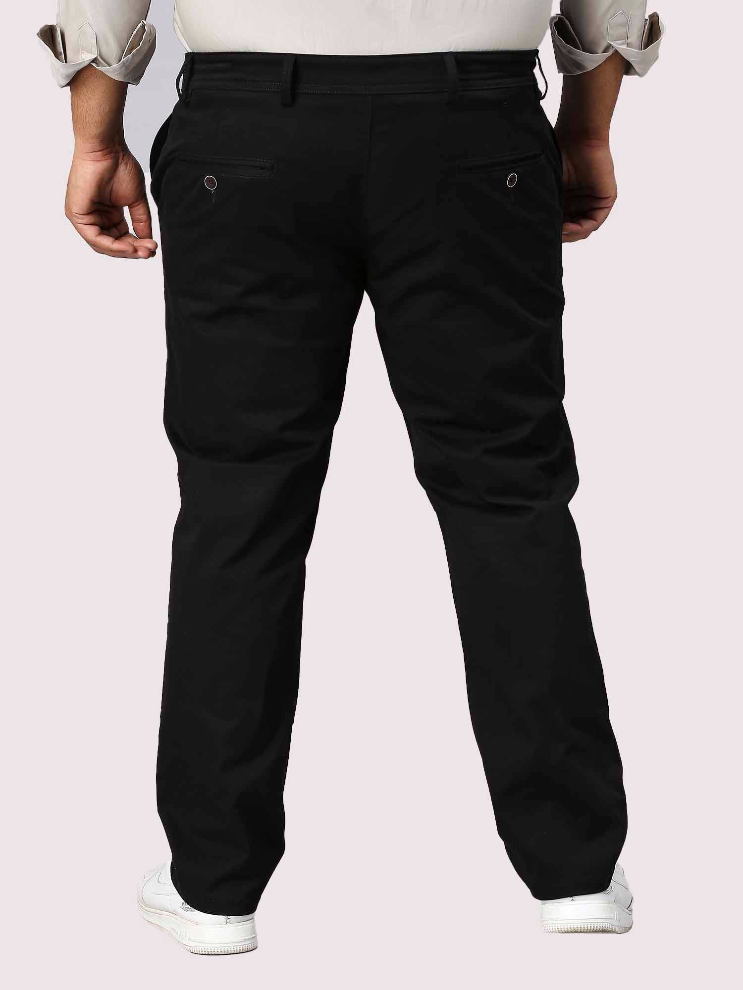 Black Solid Cotton Trouser Men's Plus Size - Guniaa Fashions