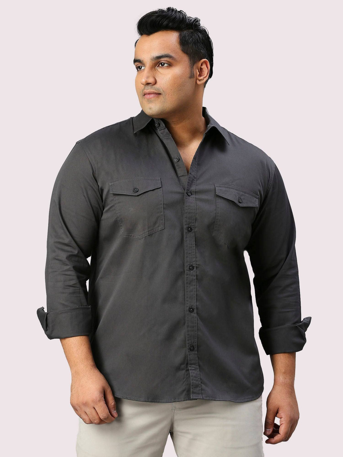 Buy Black Solid Pure Cotton Double Pocket Full Sleeve Shirt Men's