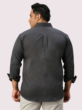 Black Solid Pure Cotton Double Pocket Full Sleeve Shirt Men's Plus Size - Guniaa Fashions