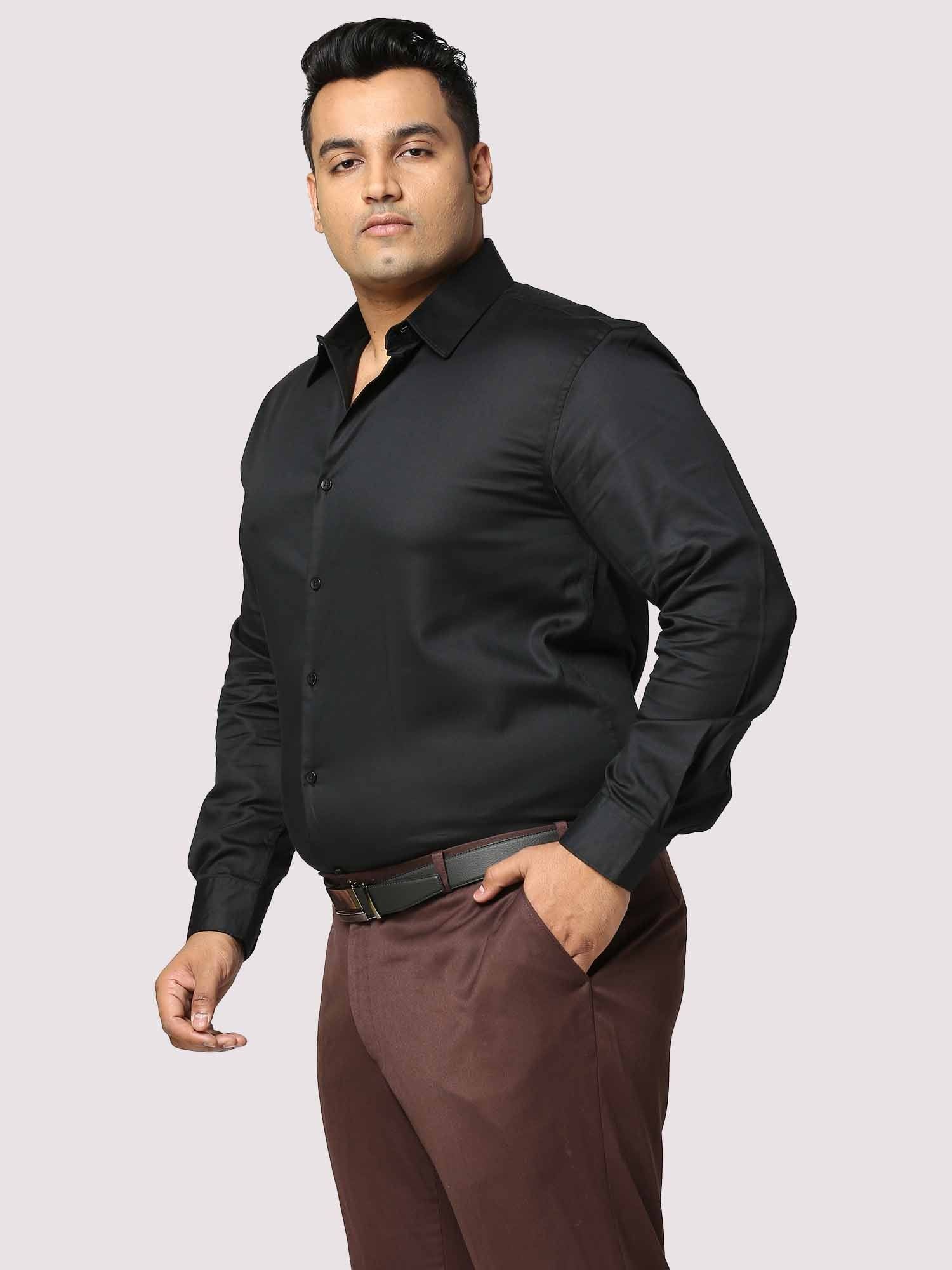 Black Solid Stretchable Cotton Shirt Men's Plus Size - Guniaa Fashions