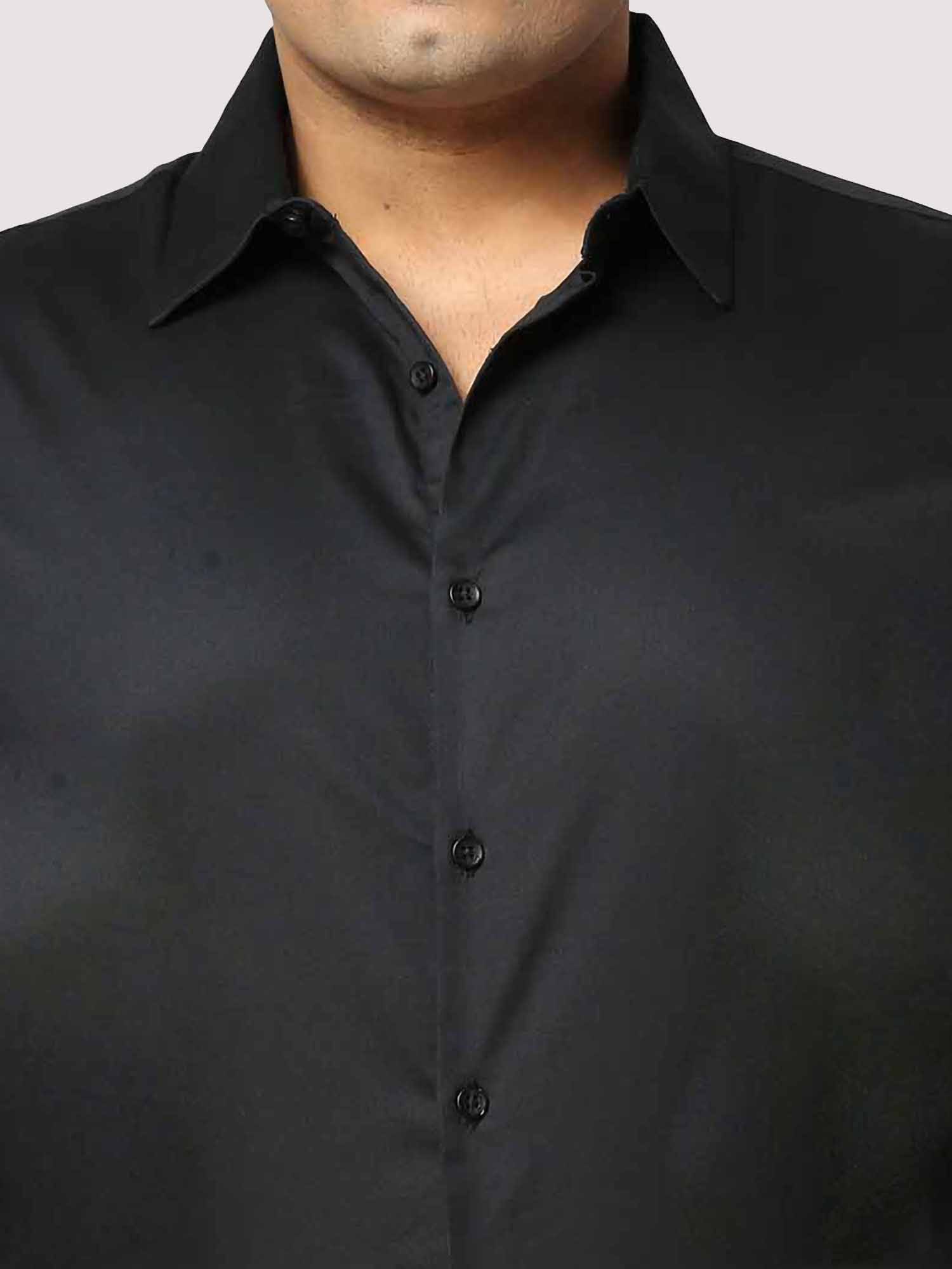 Black Solid Stretchable Cotton Shirt Men's Plus Size - Guniaa Fashions