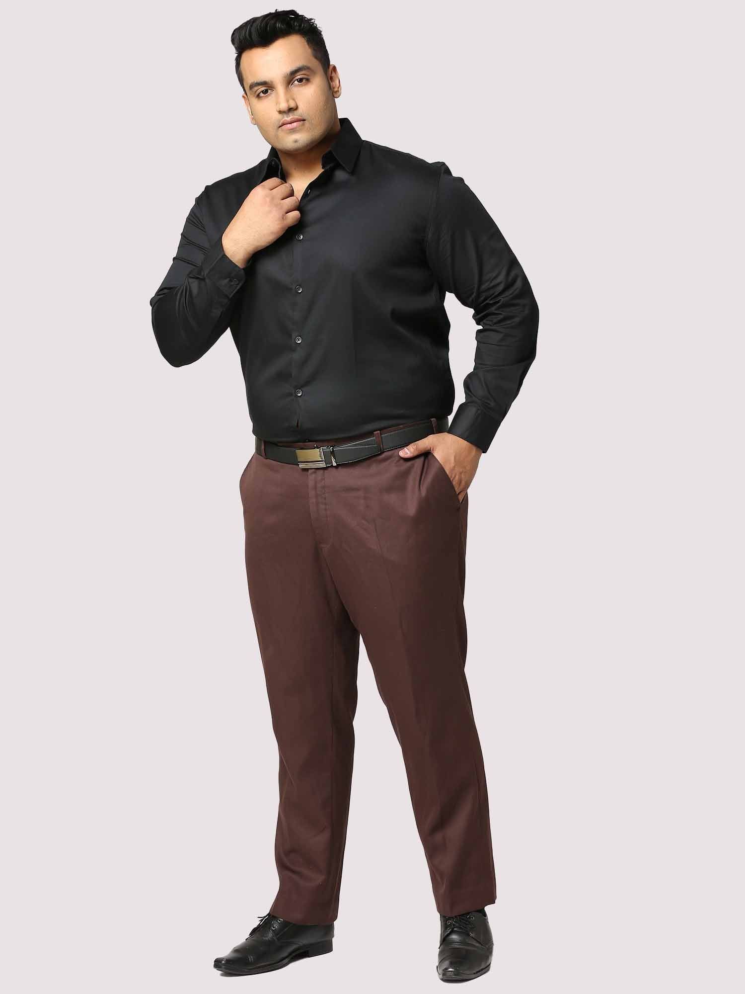 Black Solid Stretchable Cotton Shirt Men's Plus Size - Guniaa Fashions