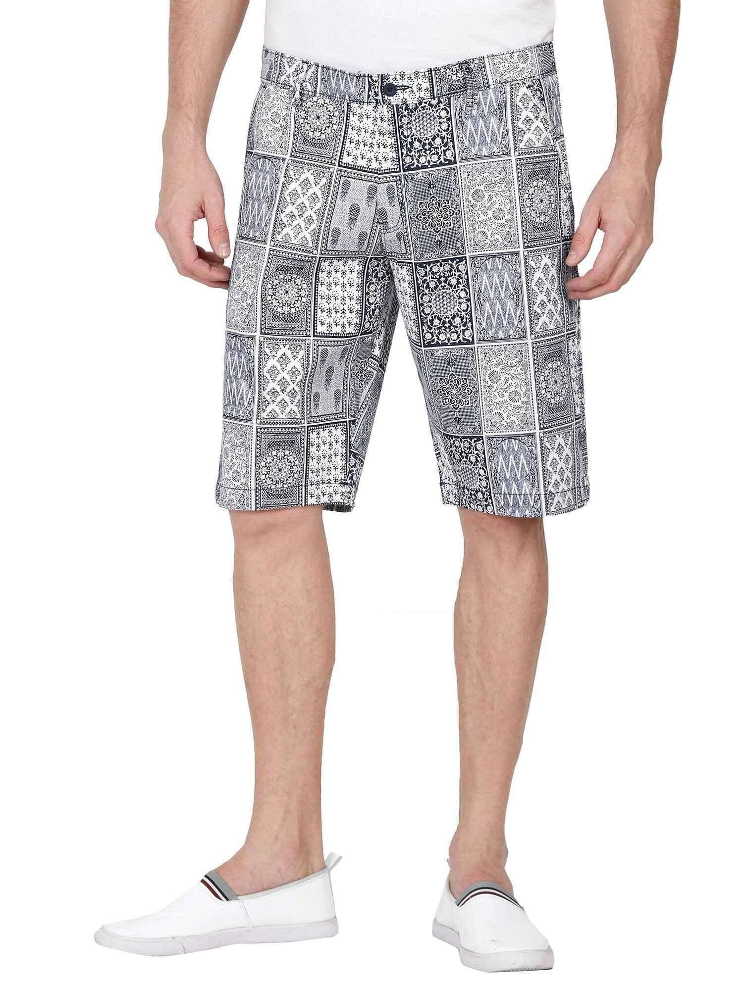 Bloc Men Monochrome Printed Cotton Shorts - Guniaa Fashions