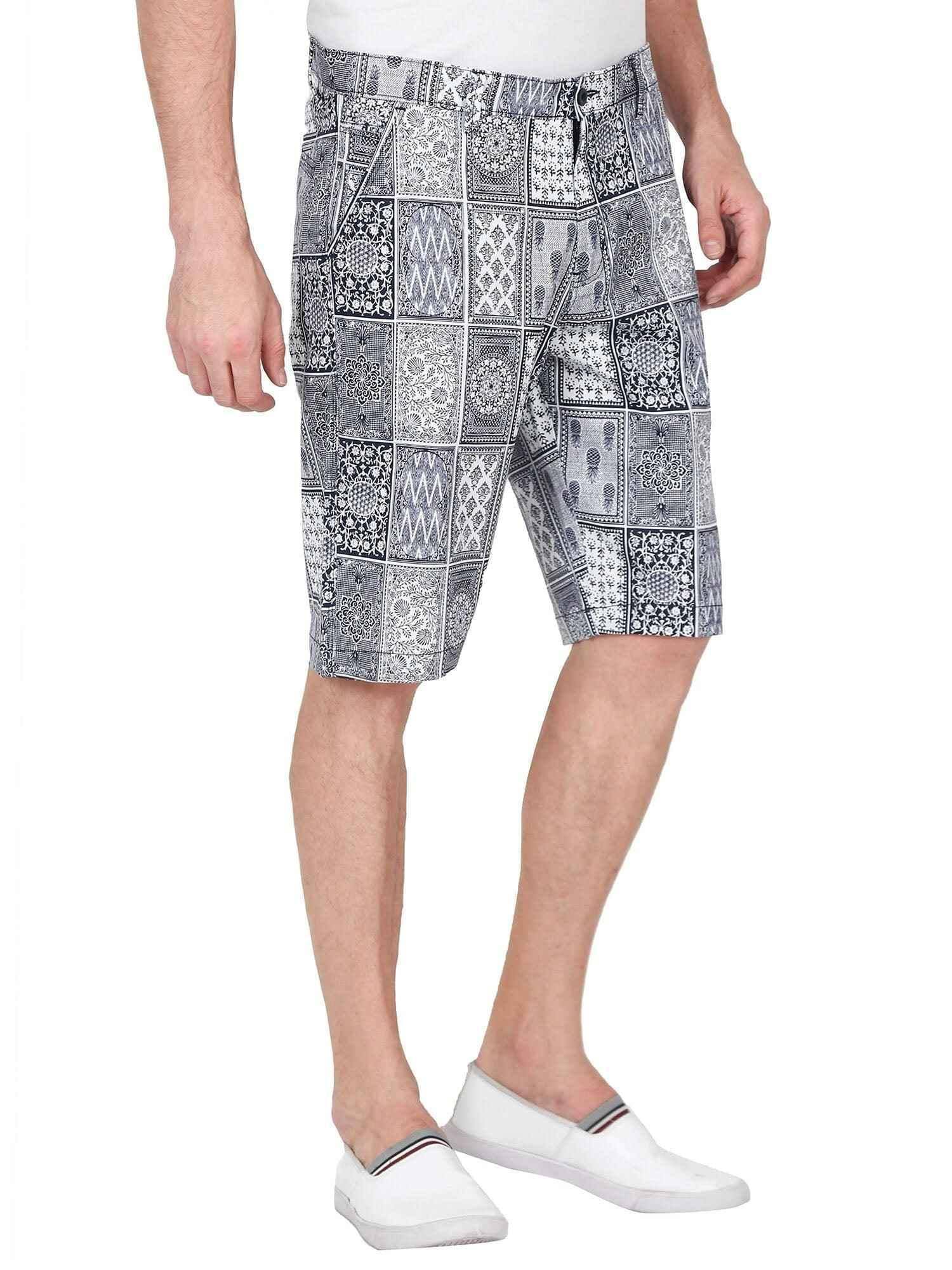 Bloc Men Monochrome Printed Cotton Shorts - Guniaa Fashions