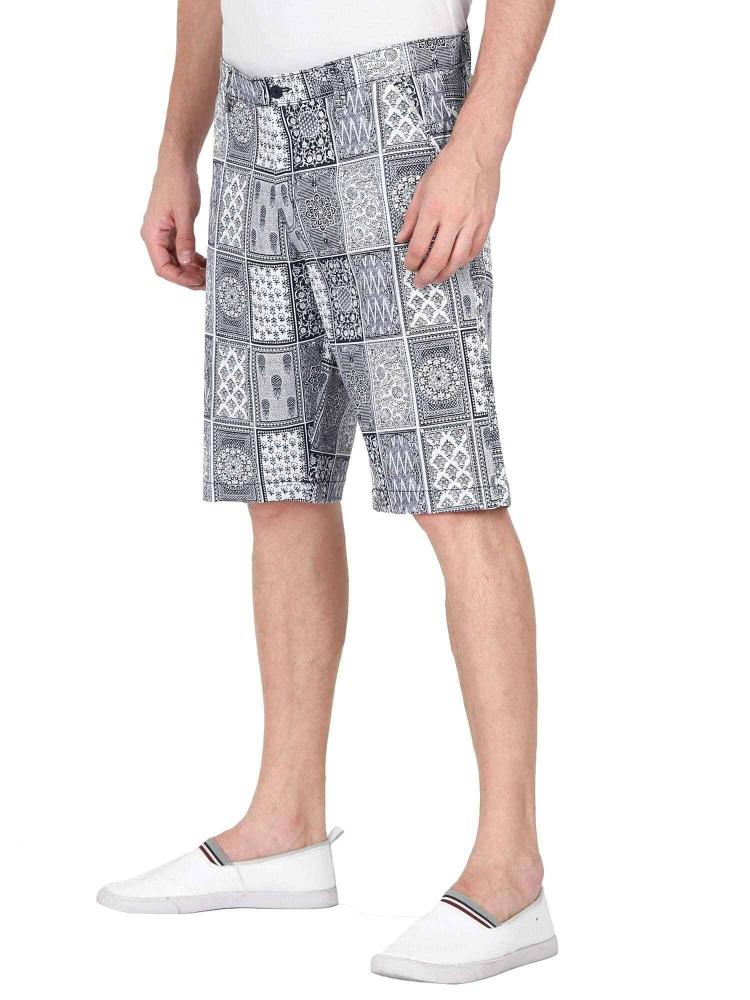 Bloc Men Monochrome Printed Cotton Shorts - Guniaa Fashions