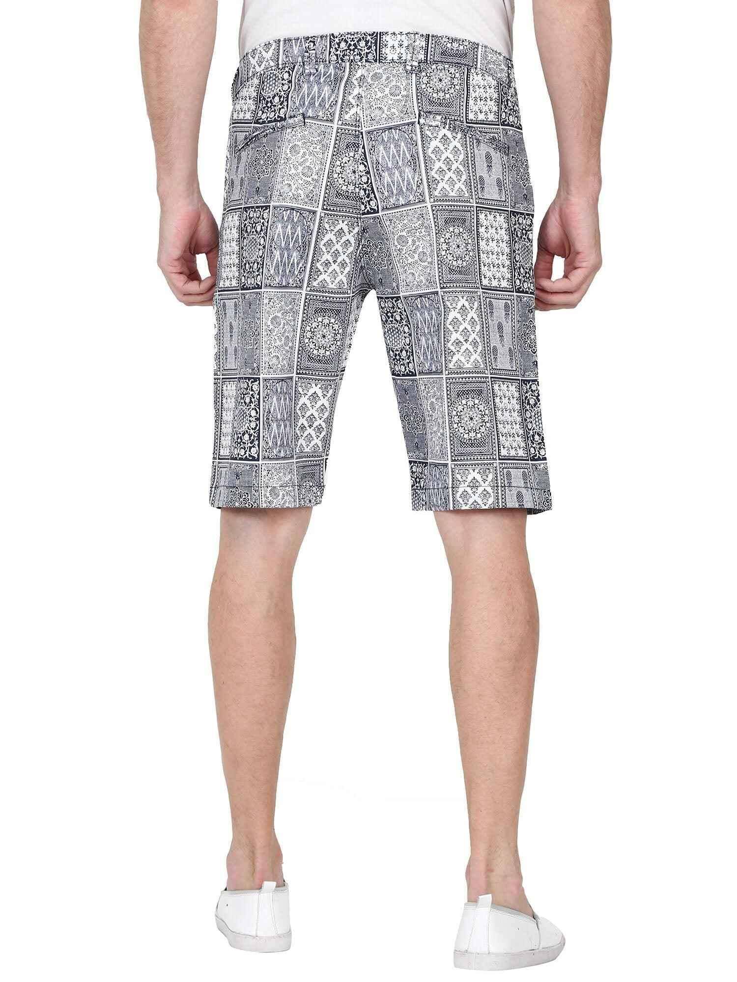 Bloc Men Monochrome Printed Cotton Shorts - Guniaa Fashions