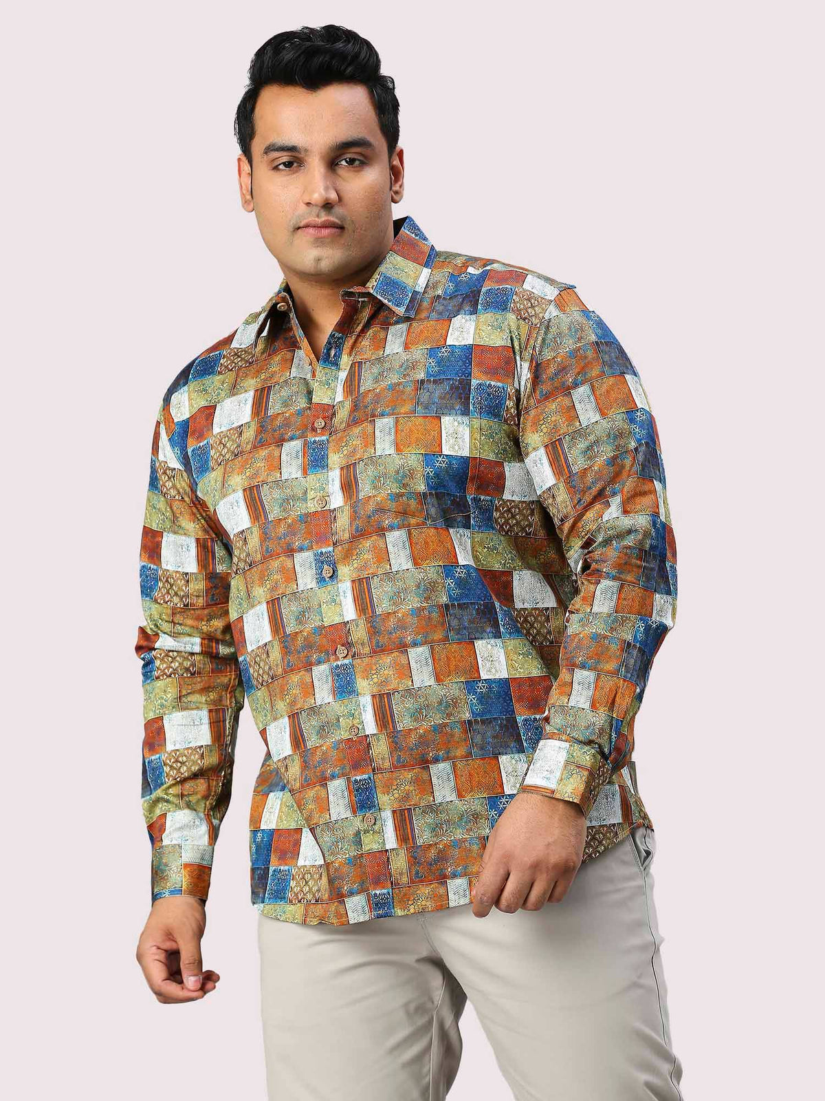 Blocks Digital Printed Full Sleeve Shirt Men's Plus Size - Guniaa Fashions