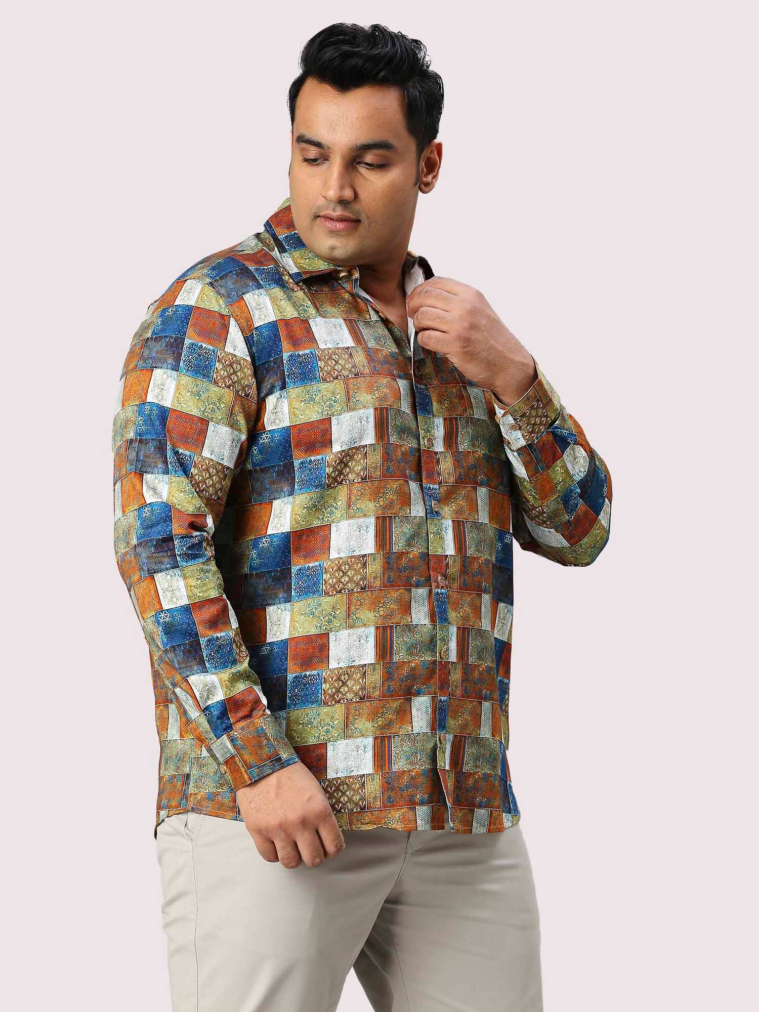 Blocks Digital Printed Full Sleeve Shirt Men's Plus Size - Guniaa Fashions