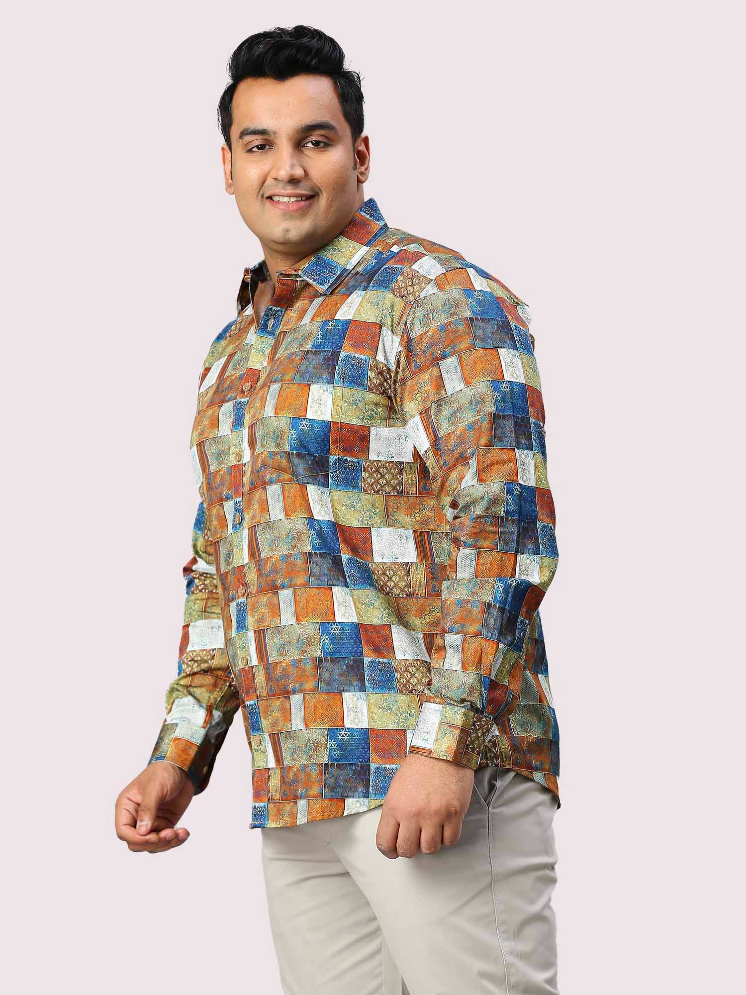 Blocks Digital Printed Full Sleeve Shirt Men's Plus Size - Guniaa Fashions