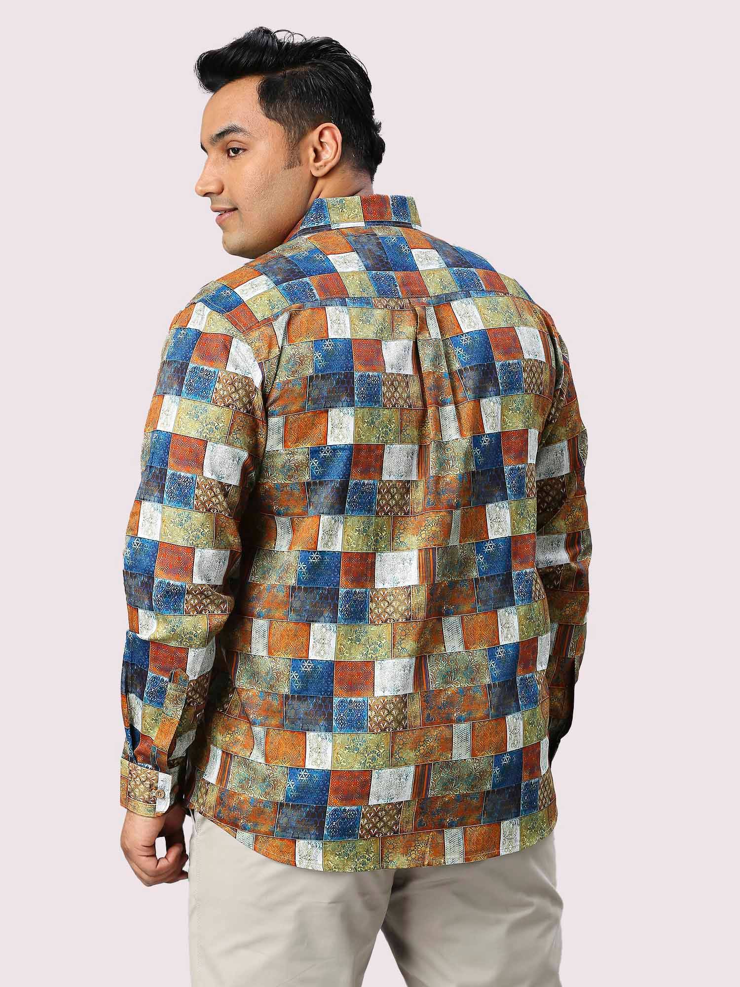 Blocks Digital Printed Full Sleeve Shirt Men's Plus Size - Guniaa Fashions