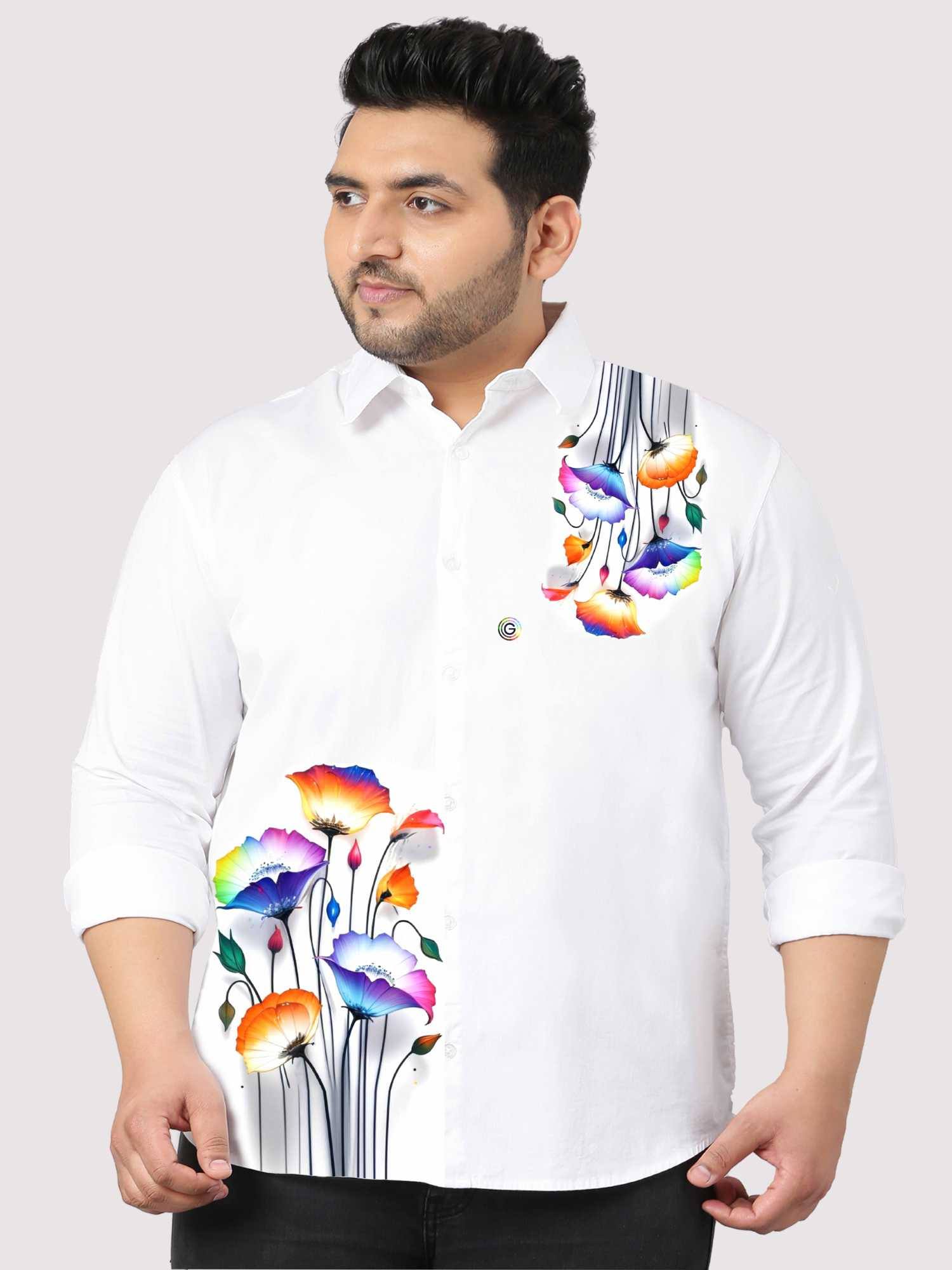 Blossom Printed White Shirt Men's Plus Size - Guniaa Fashions