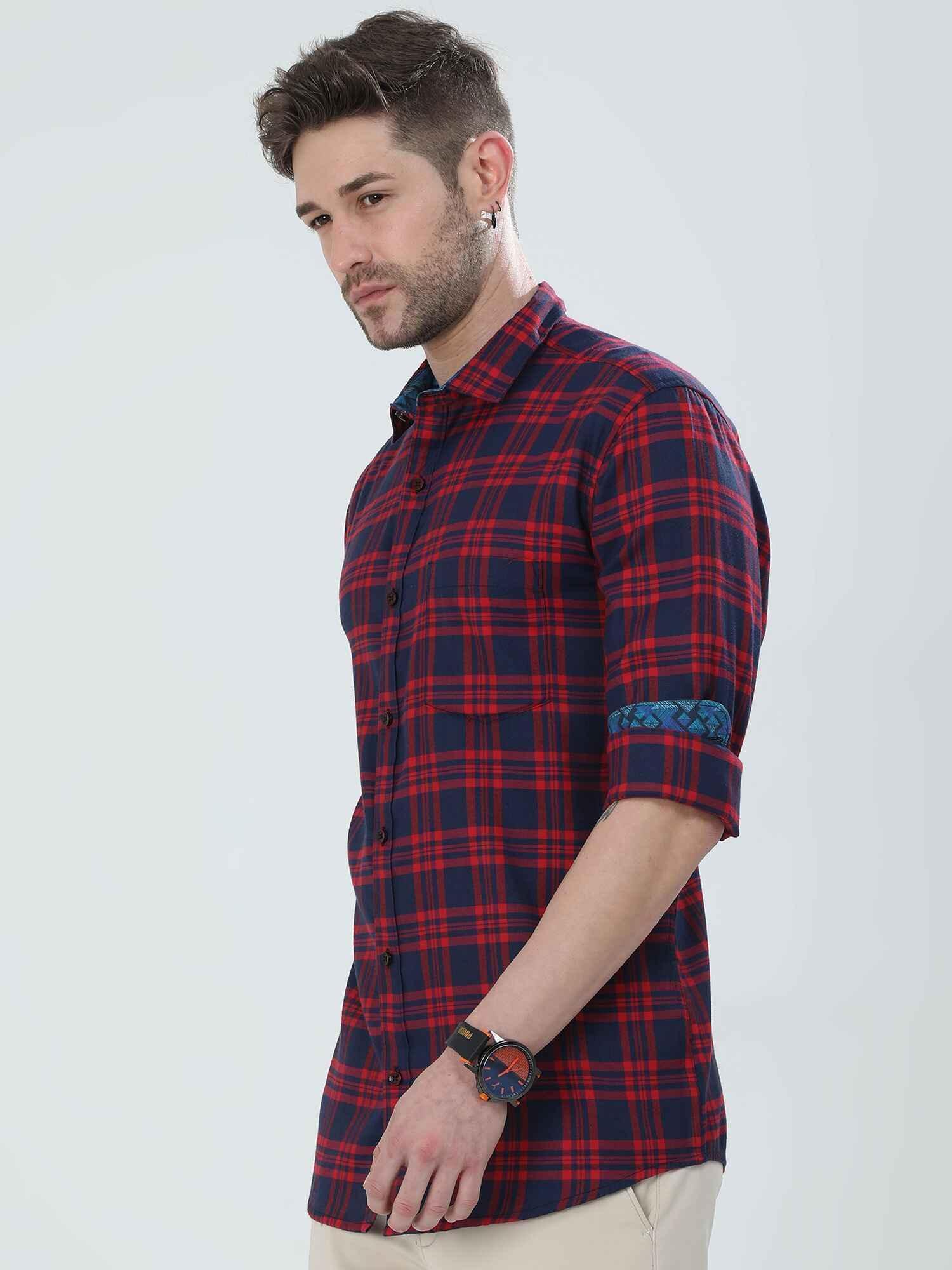 Blue and Red Checkered Cotton Shirt - Guniaa Fashions