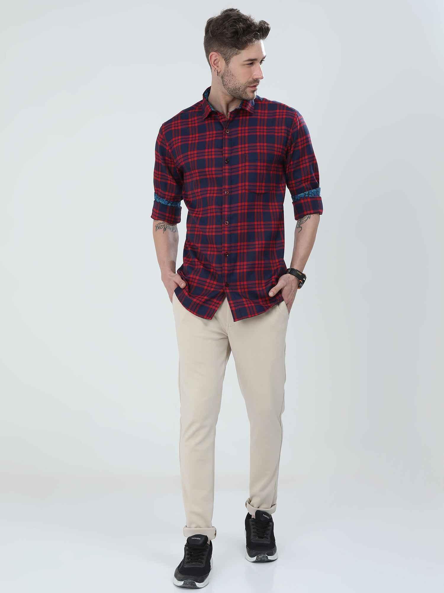 Blue and Red Checkered Cotton Shirt - Guniaa Fashions
