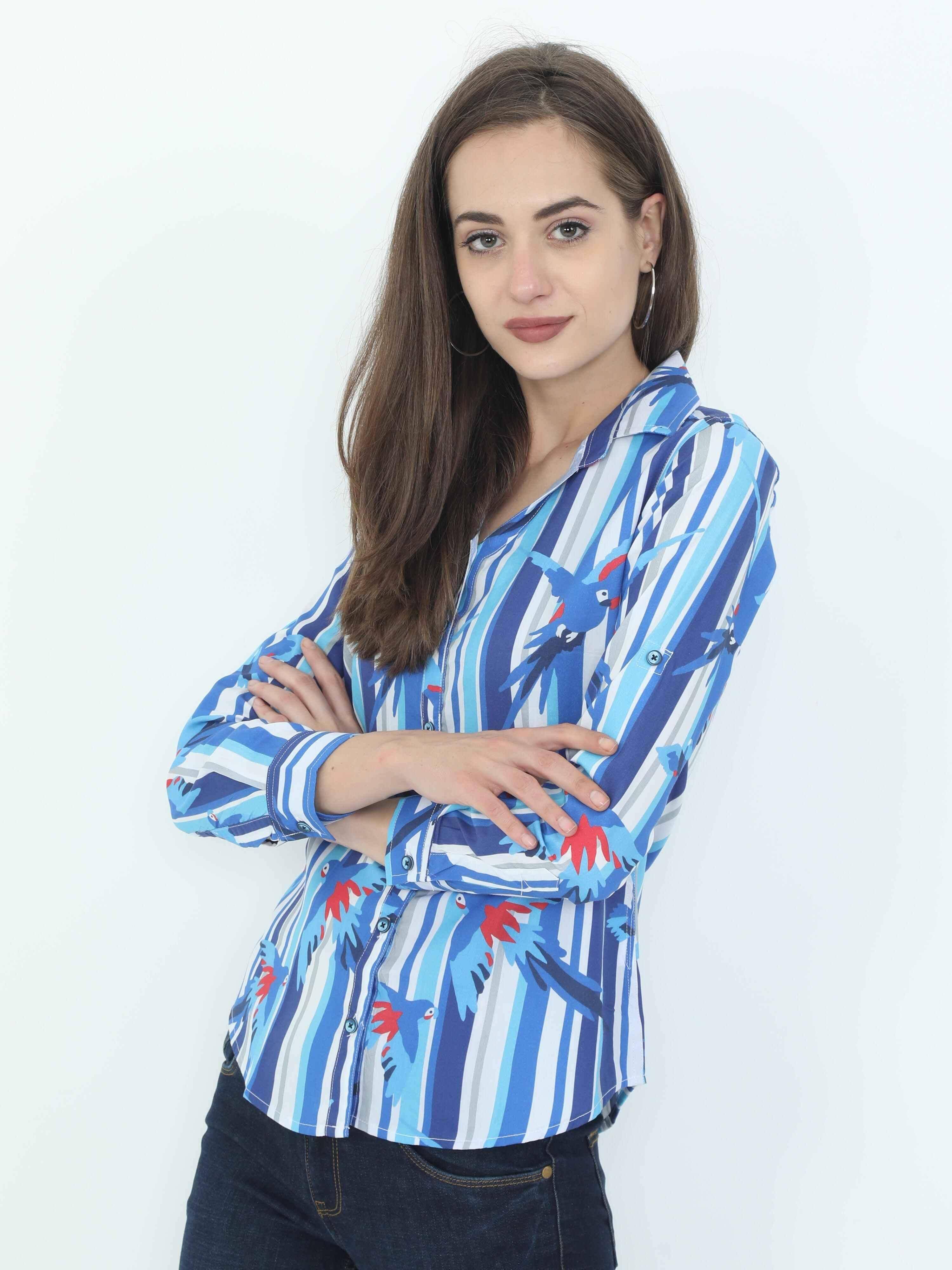 Blue & White Digital Printed Tailored Shirt - Guniaa Fashions